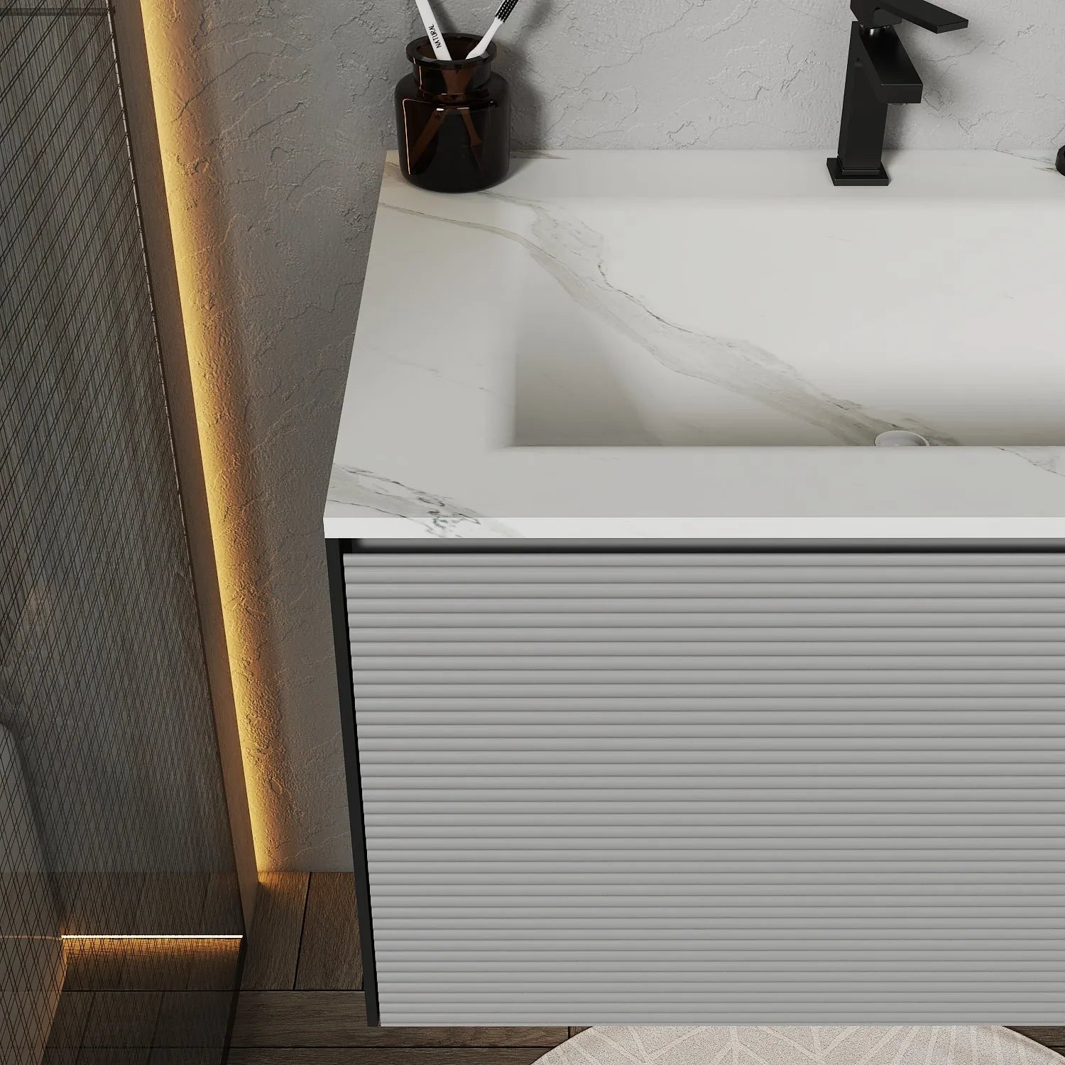 Aventino 40" Fluted Light Grey Floating Single-Sink Vanity with Sintered Stone Top