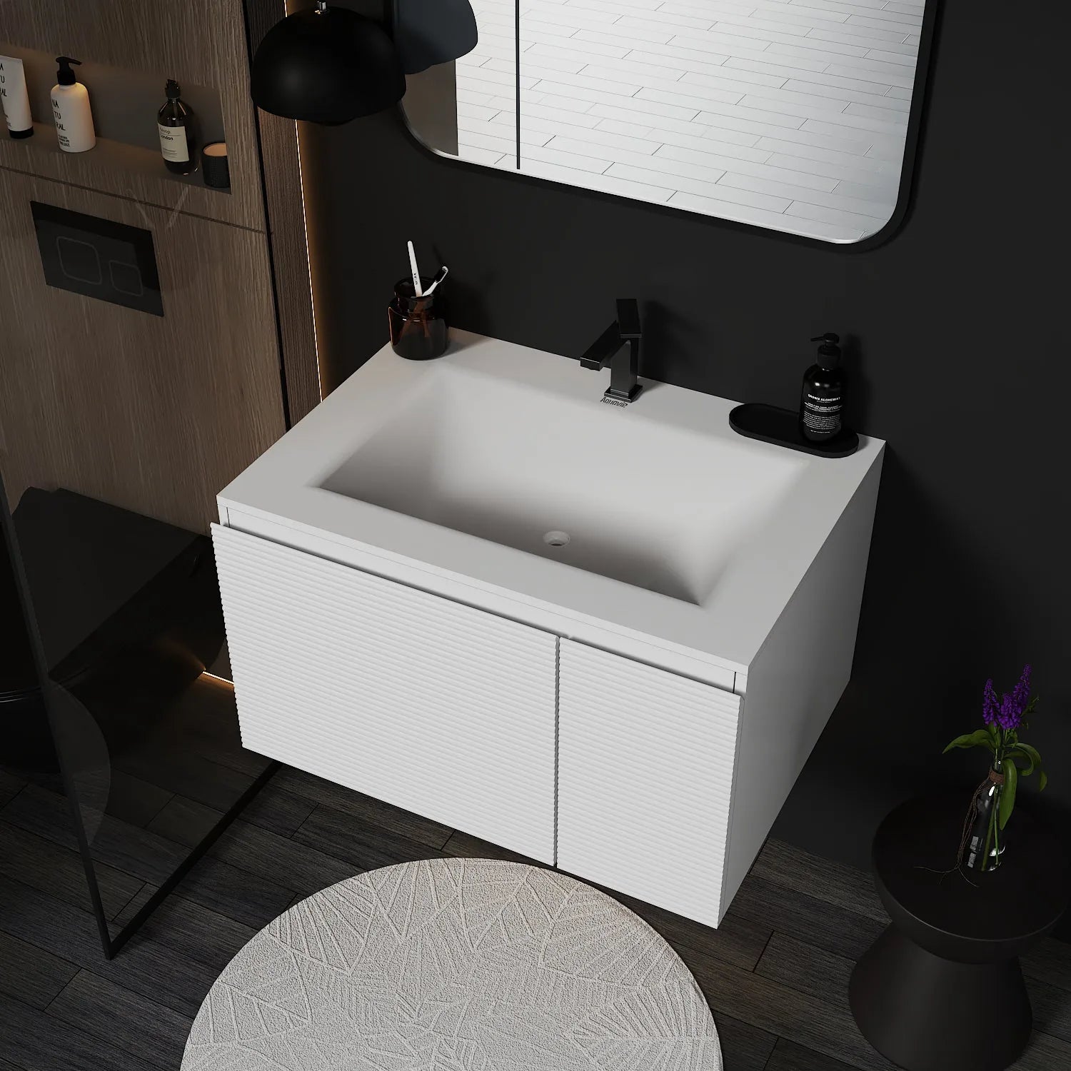 Aventino Linea 40" Matte Grey White Floating Single-Sink Vanity with Seamless Sintered Stone Basin