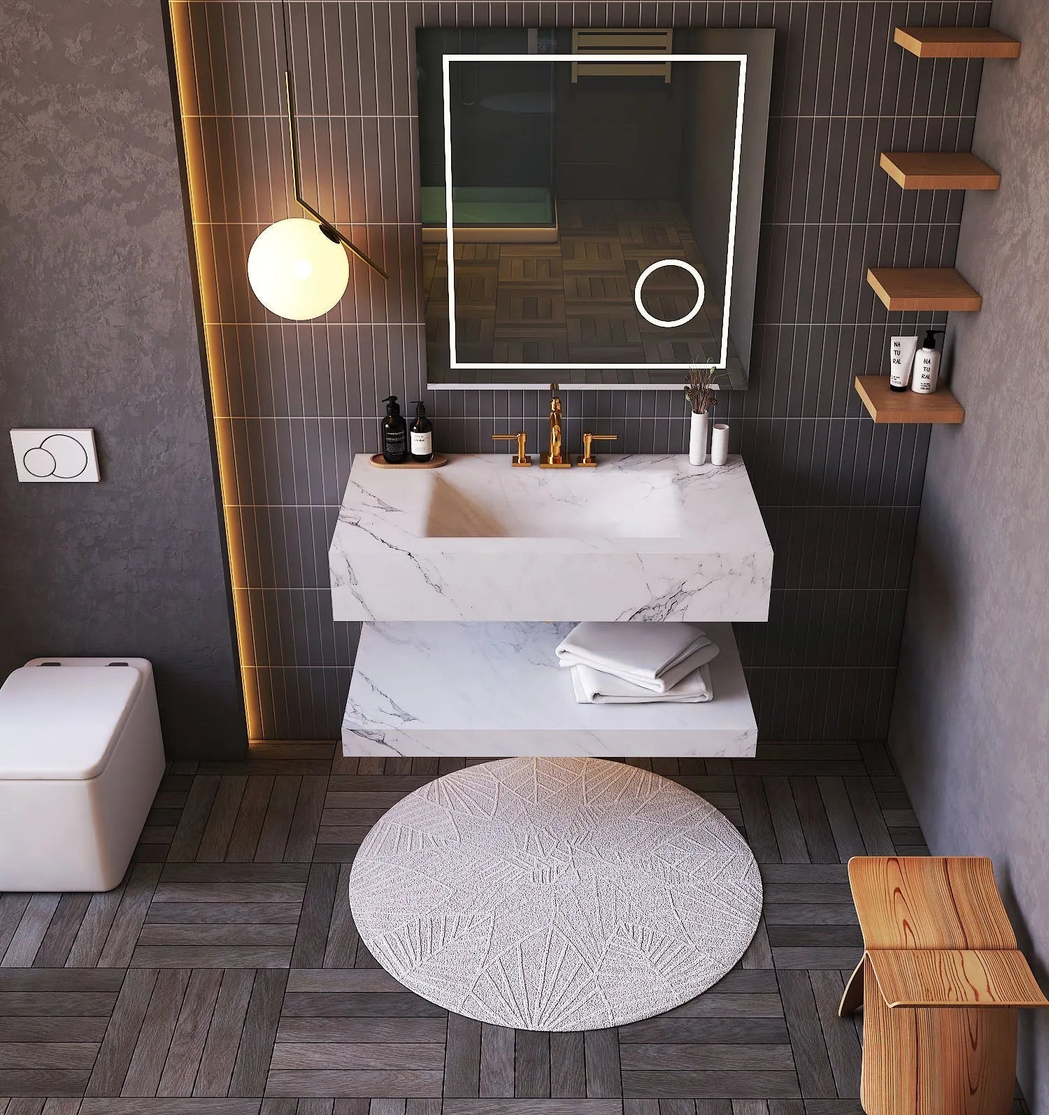 Aventino 40" Marble Vein Hotel-Style Floating Single-Sink Vanity with Engineered Stone Basin