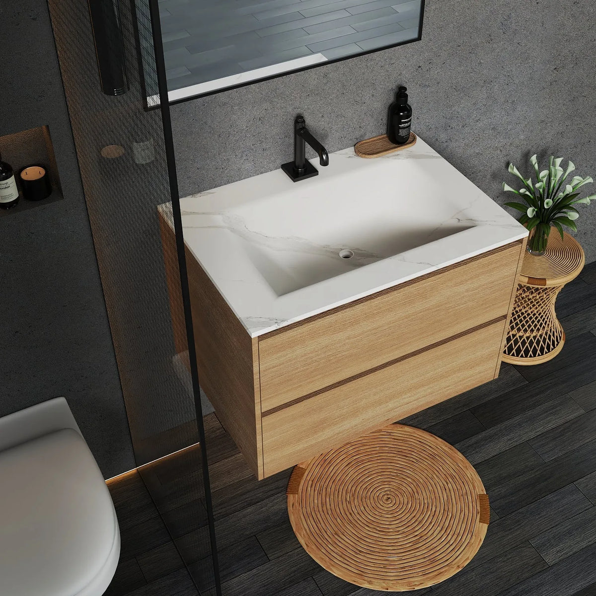 Aventino 40-inch gallery floating vanity — sintered stone top