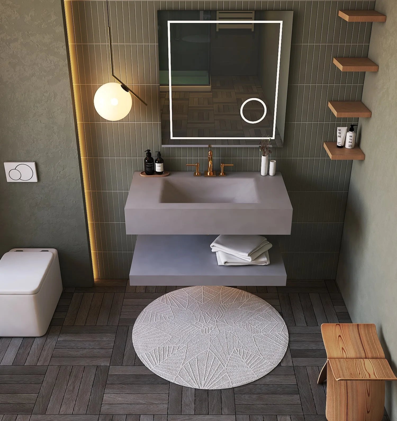 Aventino 40" Matte Grey Floating Single-Sink Vanity with Integrated Sintered Stone Basin
