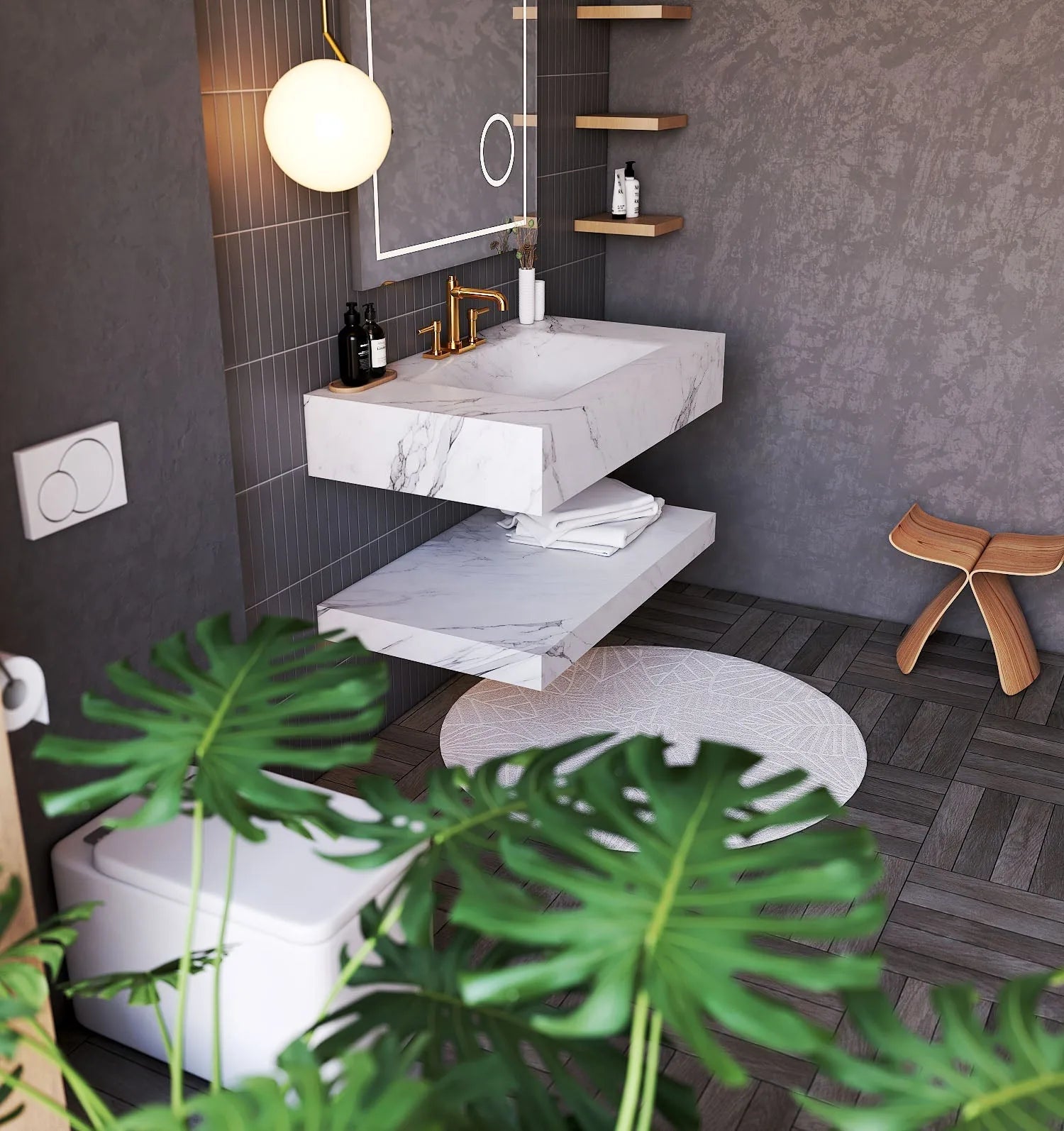 Aventino 40" Marble Vein Hotel-Style Floating Single-Sink Vanity with Engineered Stone Basin