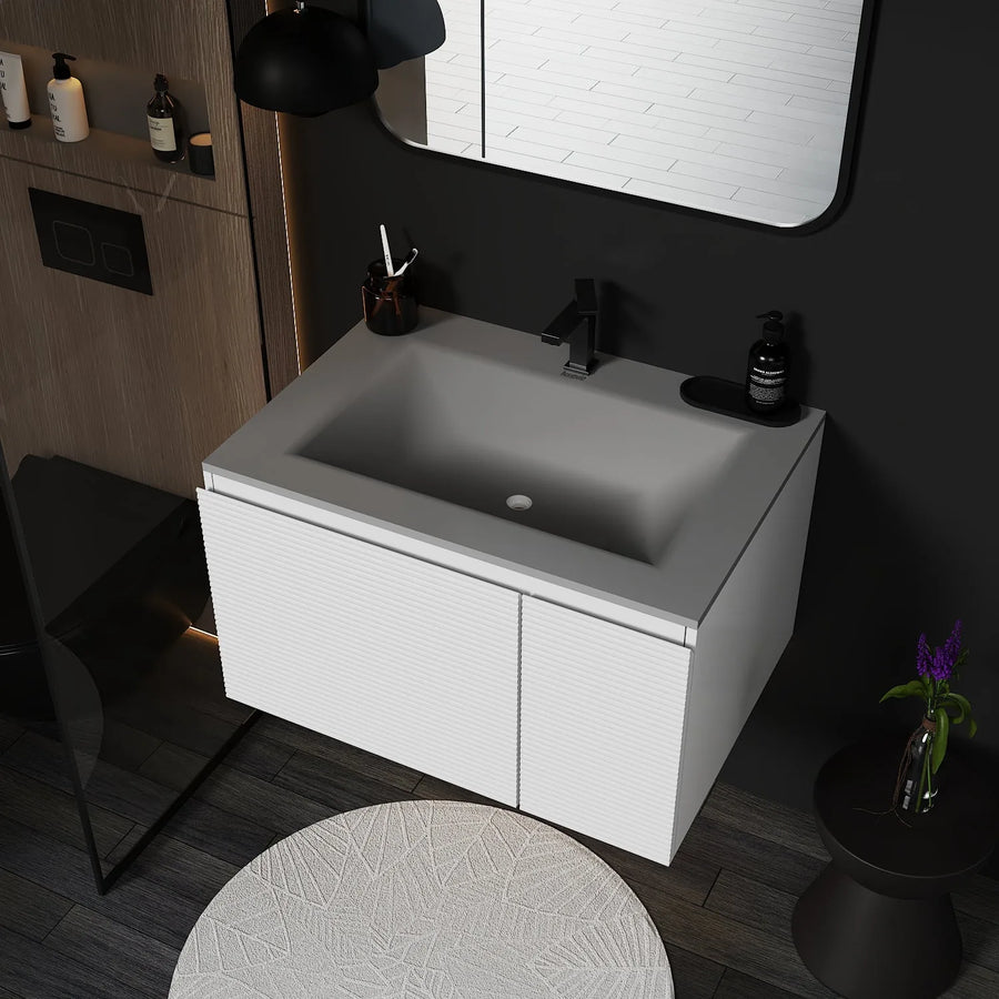 Aventino Linea 40" Matte Grey White Floating Single-Sink Vanity with Seamless Sintered Stone Basin