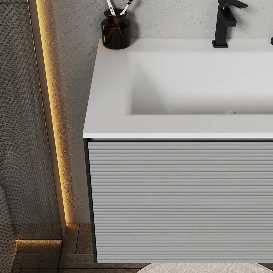 Aventino 40" Fluted Light Grey Floating Single-Sink Vanity with Sintered Stone Top