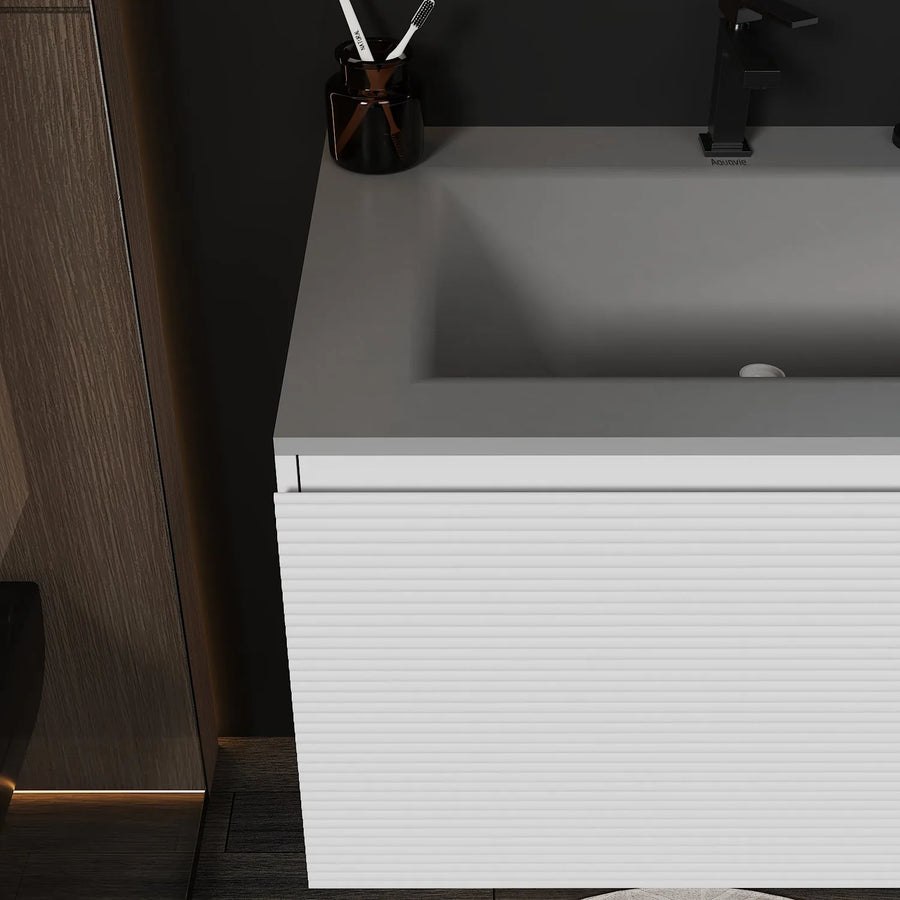 Aventino Linea 40" Matte Grey White Floating Single-Sink Vanity with Seamless Sintered Stone Basin