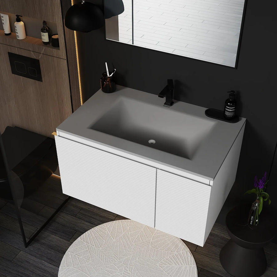Aventino Linea 40" Matte Grey White Floating Single-Sink Vanity with Seamless Sintered Stone Basin