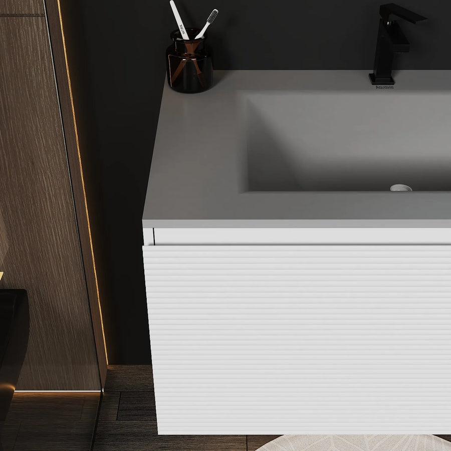 Aventino Linea 40" Matte Grey White Floating Single-Sink Vanity with Seamless Sintered Stone Basin