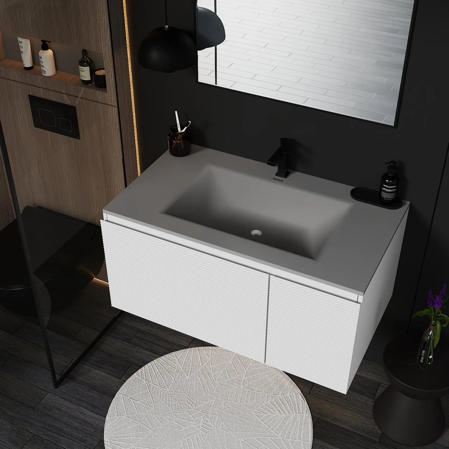 Aventino Linea 40" Matte Grey White Floating Single-Sink Vanity with Seamless Sintered Stone Basin