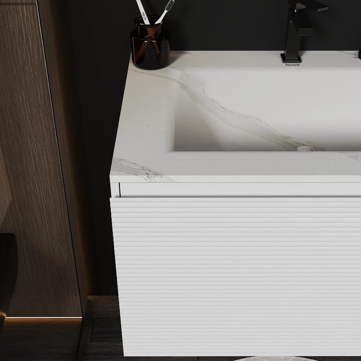 Aventino Linea 40" Matte Grey White Floating Single-Sink Vanity with Seamless Sintered Stone Basin