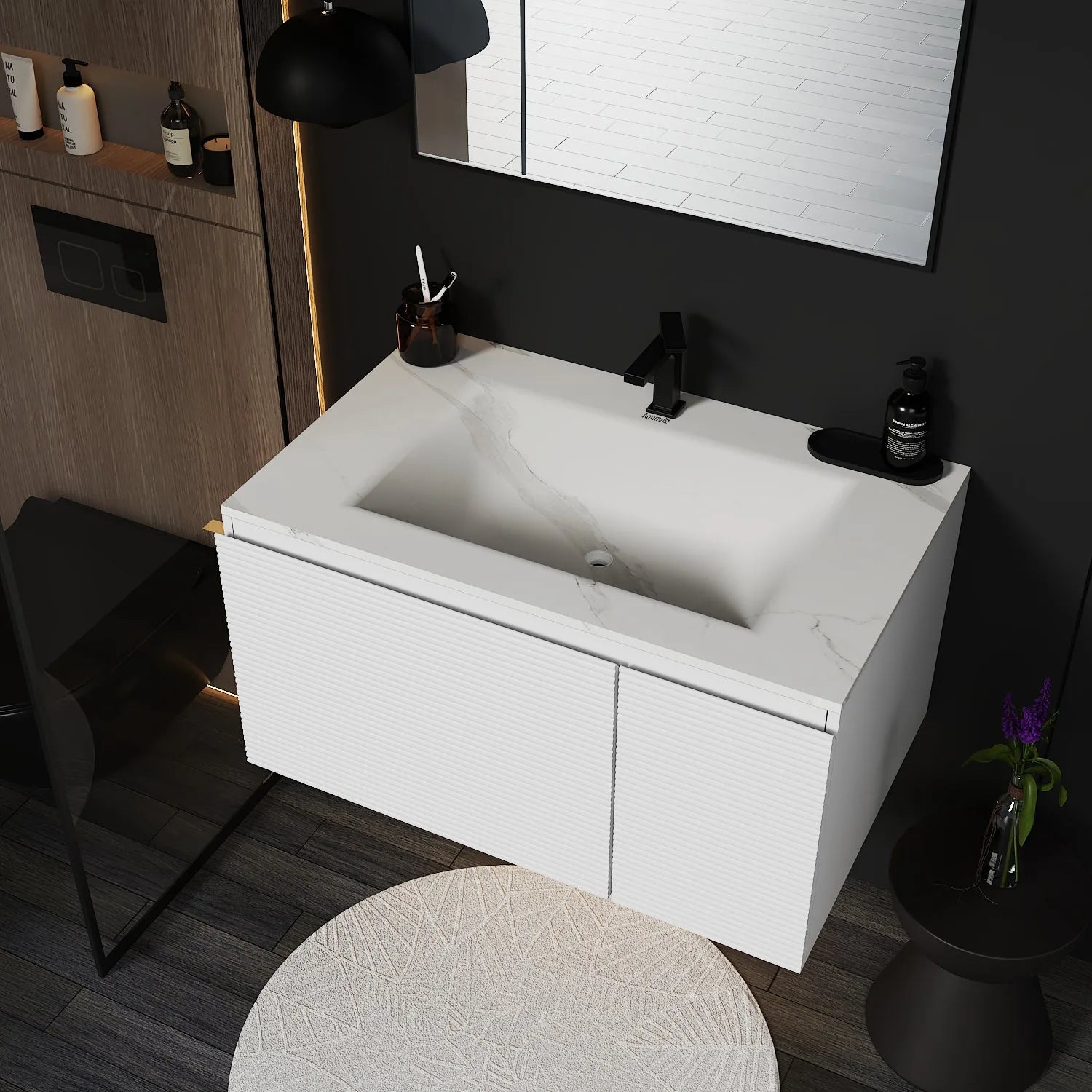 Aventino Linea 40" Matte Grey White Floating Single-Sink Vanity with Seamless Sintered Stone Basin