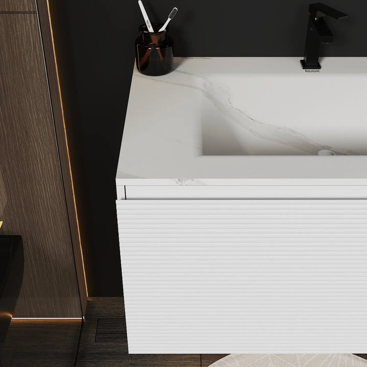 Aventino Linea 40" Matte Grey White Floating Single-Sink Vanity with Seamless Sintered Stone Basin
