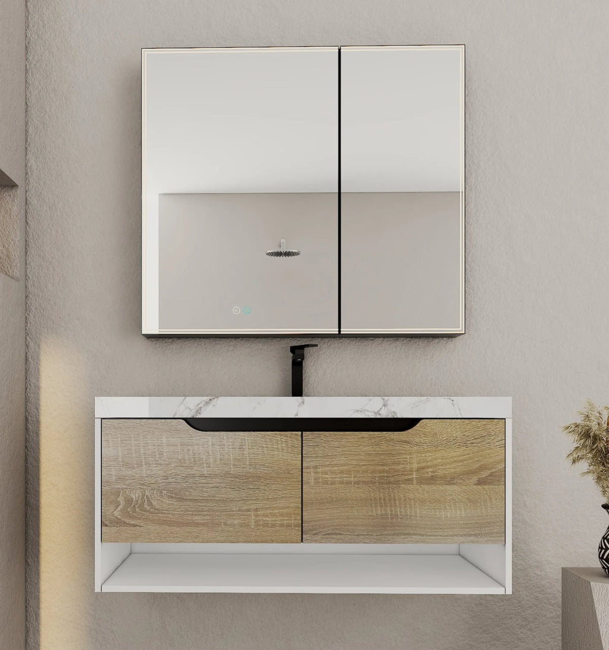 Aventino 40-inch Ice Grey modern floating single-sink vanity — sintered stone top
