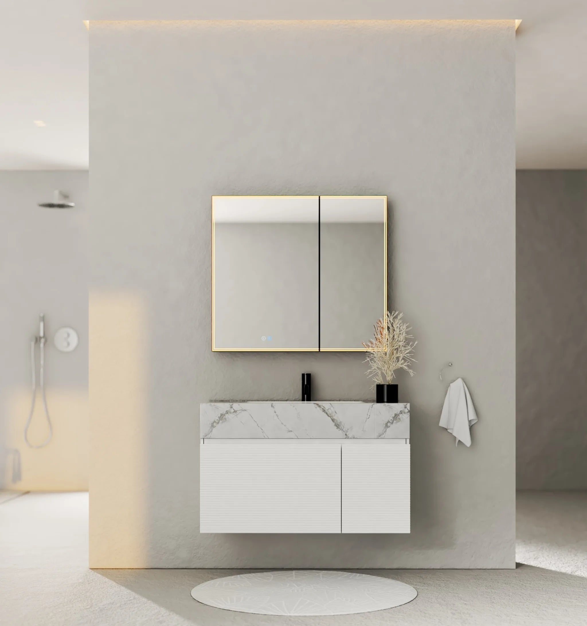 Aventino 40" White Fluted Floating Single-Sink Vanity with Sintered Stone Top