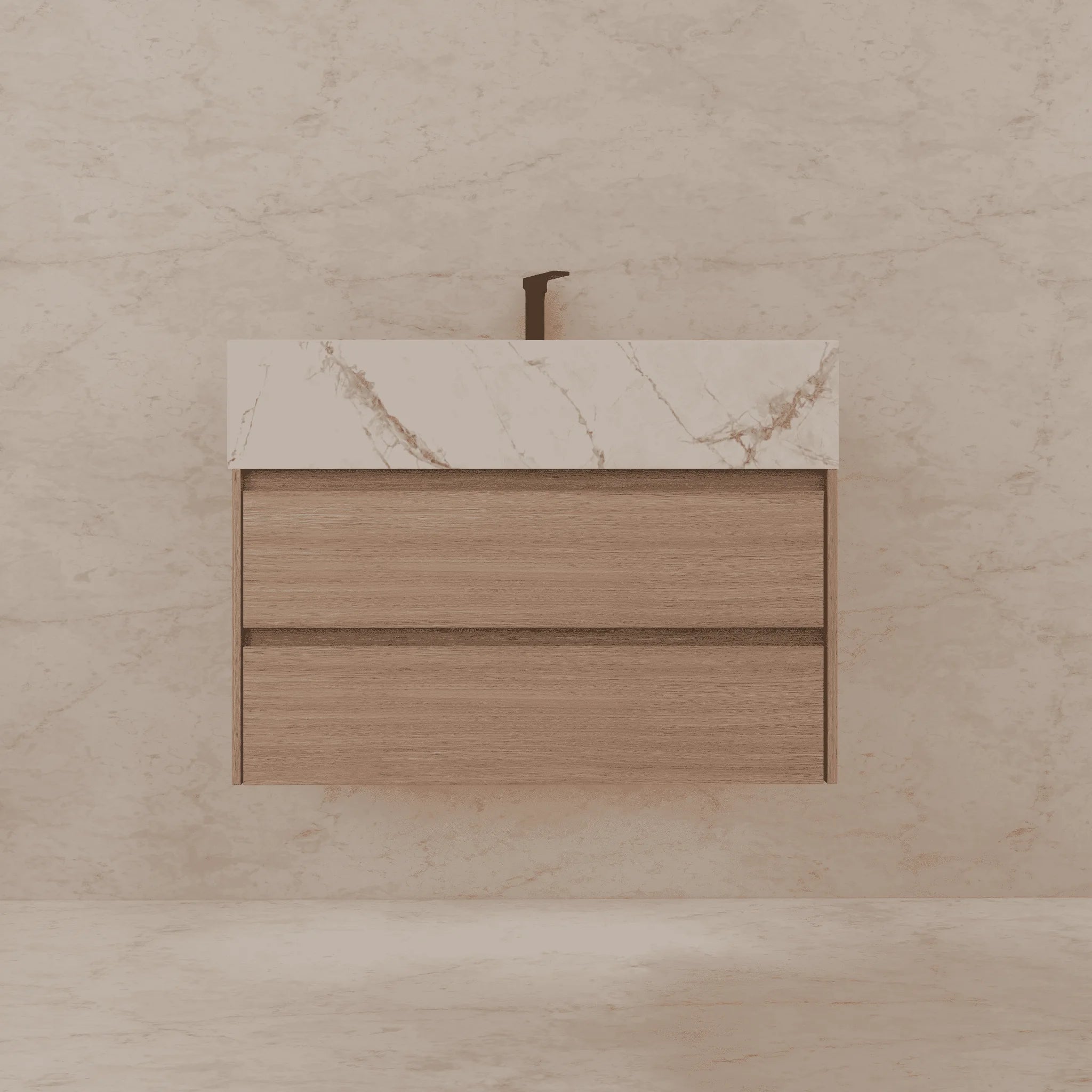 Aventino 32"–40" Nature Oak Floating Single-Sink Vanity with Sintered Stone Top