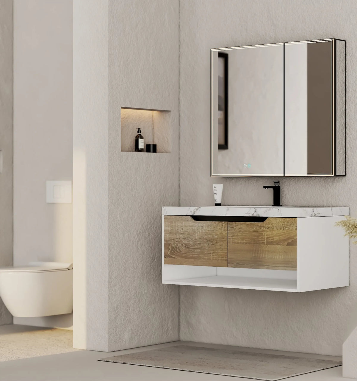 Aventino 40-inch Ice Grey modern floating single-sink vanity — sintered stone top