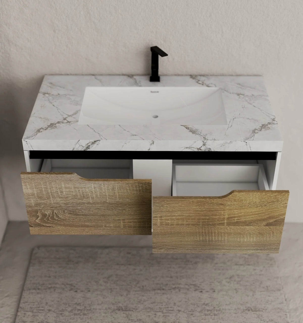 Aventino 40-inch Ice Grey modern floating single-sink vanity — sintered stone top