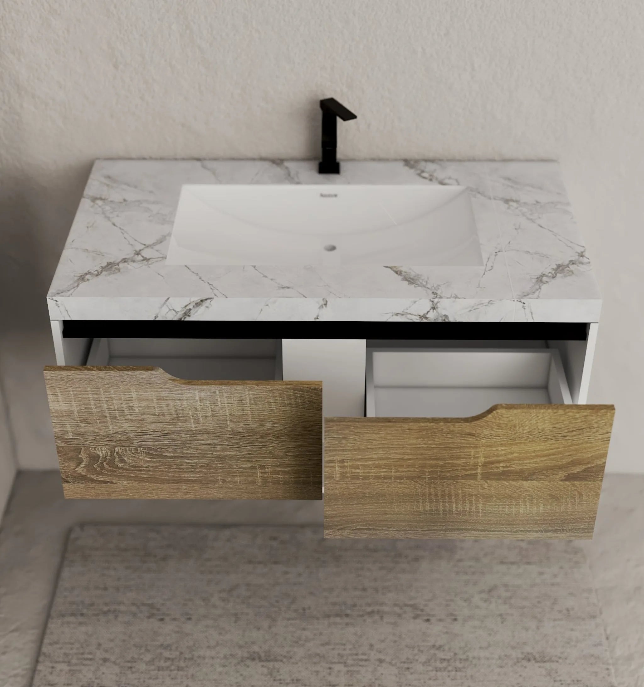 Aventino 32"–40" Ice Grey Floating Single-Sink Vanity with Sintered Stone Top