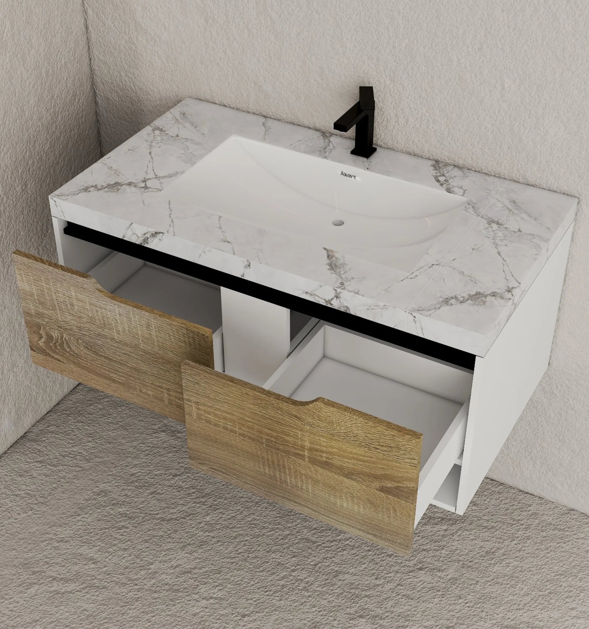 Aventino 32"–40" Ice Grey Floating Single-Sink Vanity with Sintered Stone Top