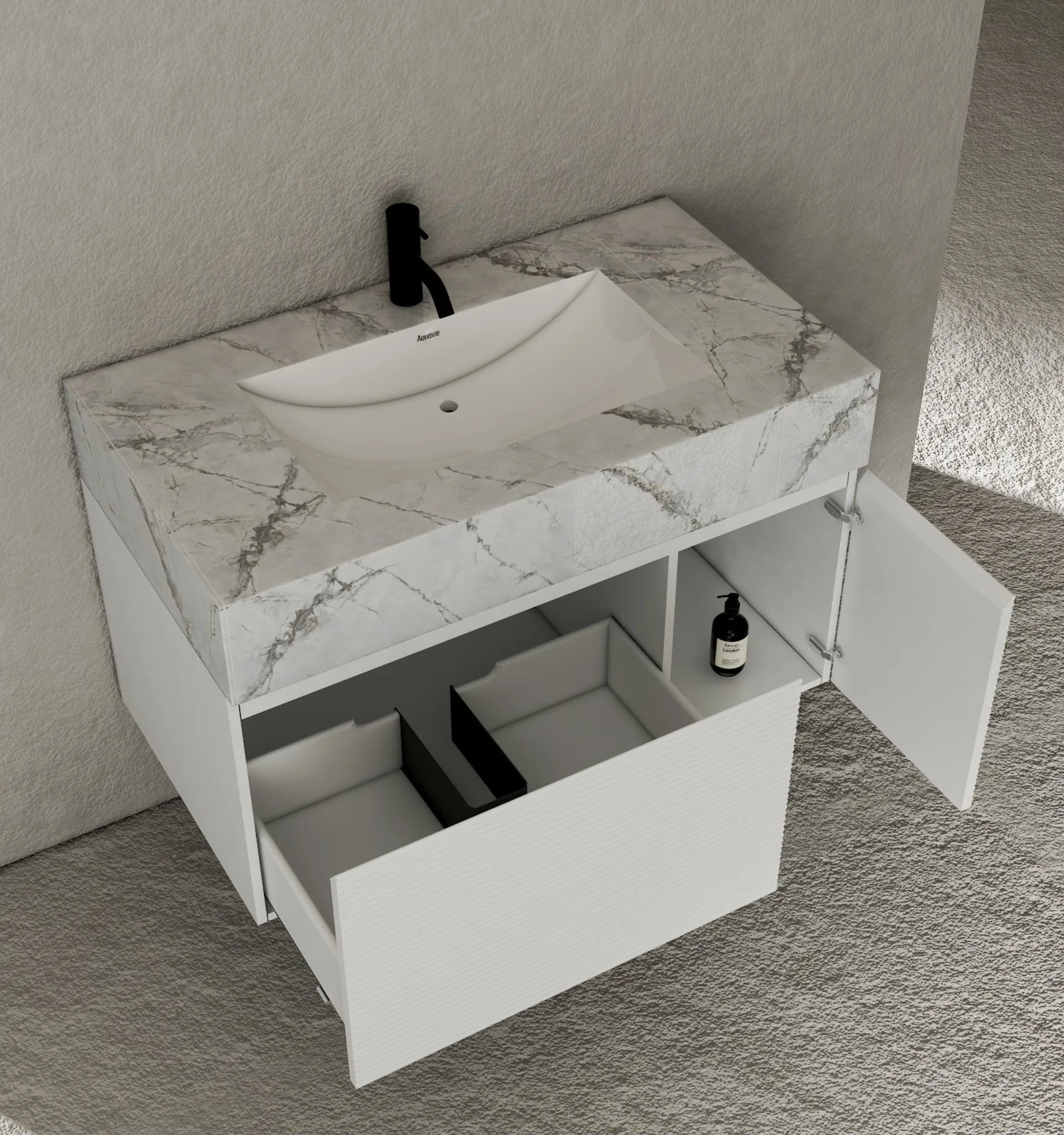 Aventino 40" White Fluted Floating Single-Sink Vanity with Sintered Stone Top