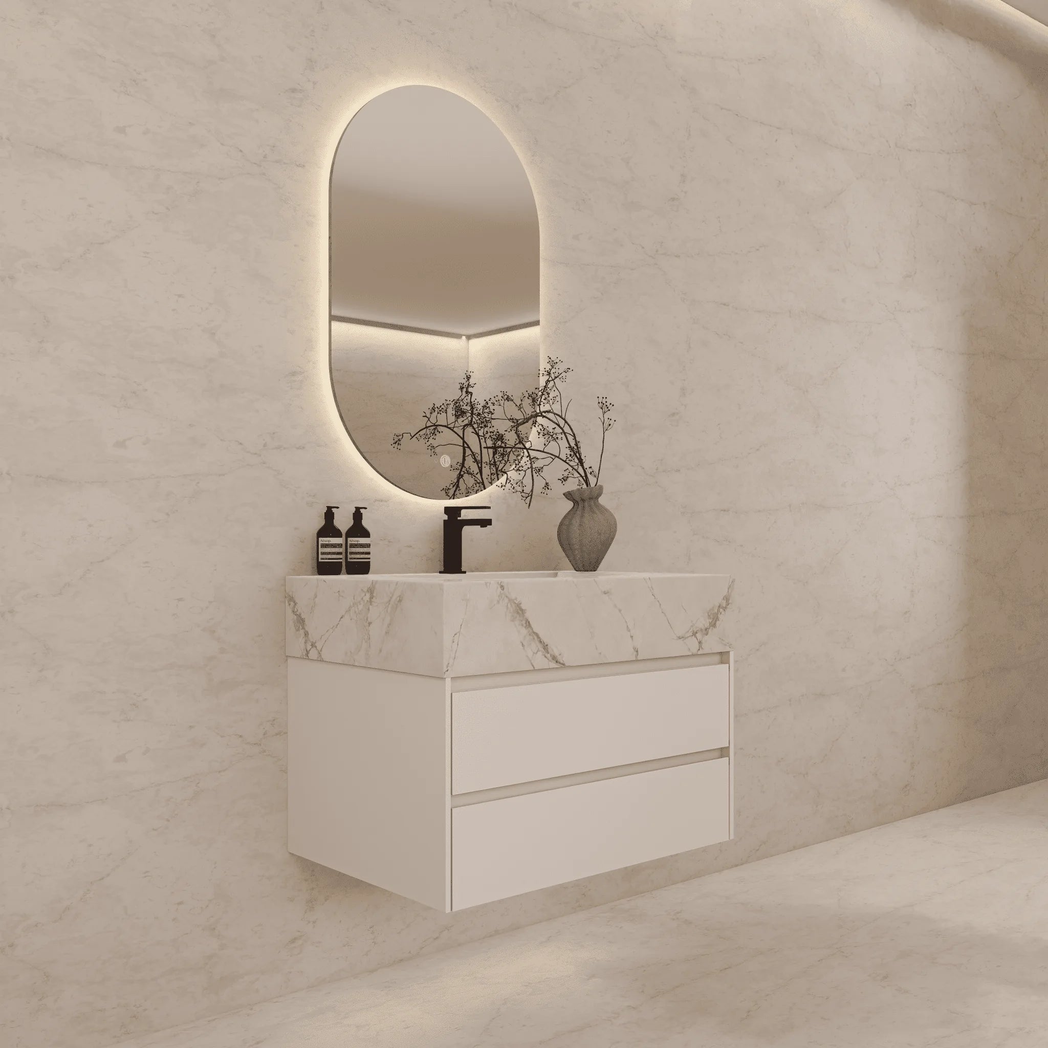 Aventino 32"–40" Smoked Oak Floating Single-Sink Vanity with Sintered Stone Top