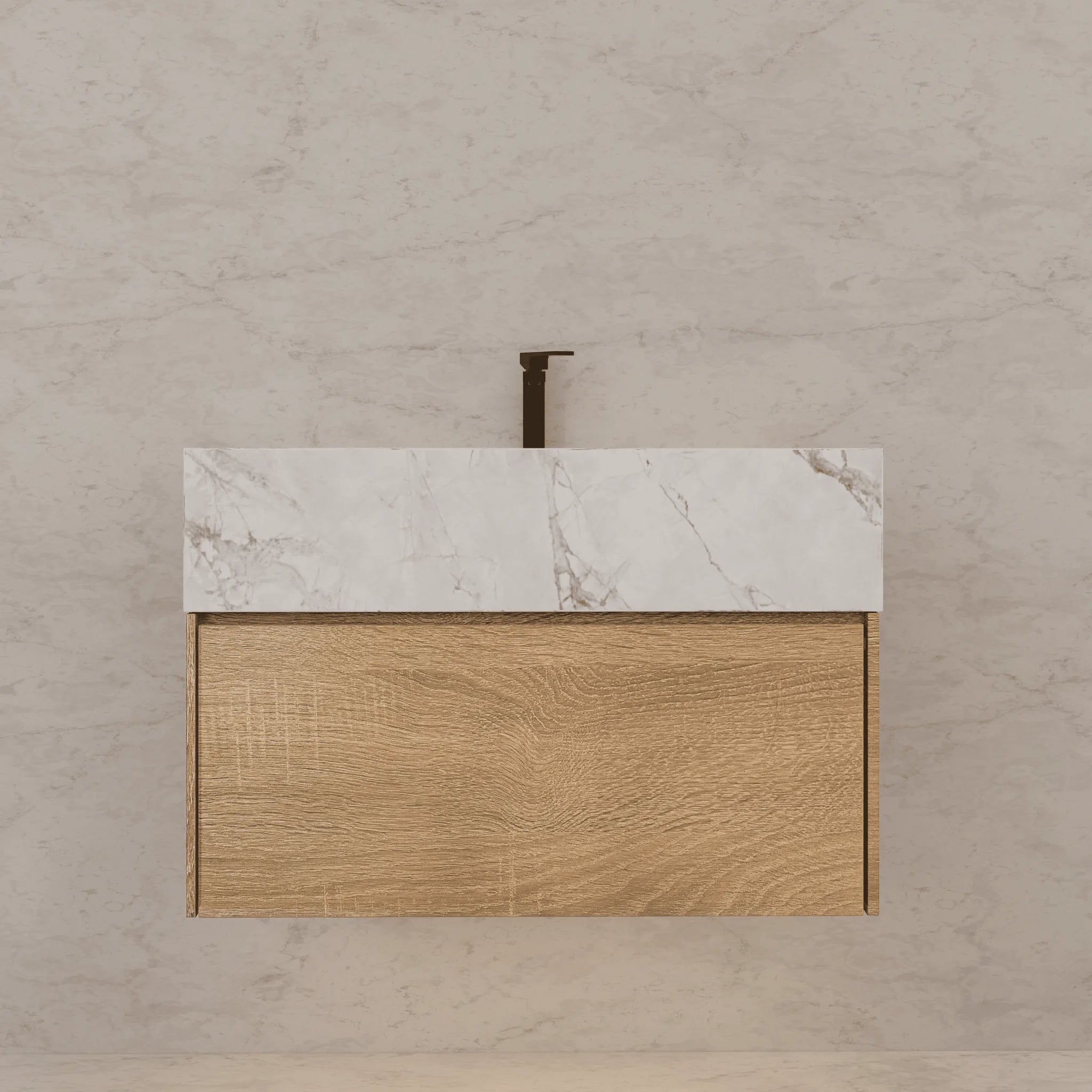 Aventino 32"–40" Light Oak Floating Single-Sink Vanity with Sintered Stone Top