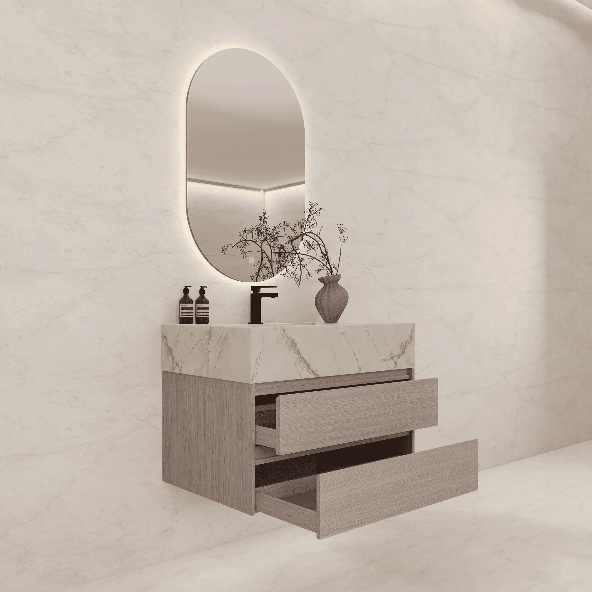 Aventino 40" Double-Drawer Floating Single-Sink Vanity with Sintered Stone Top