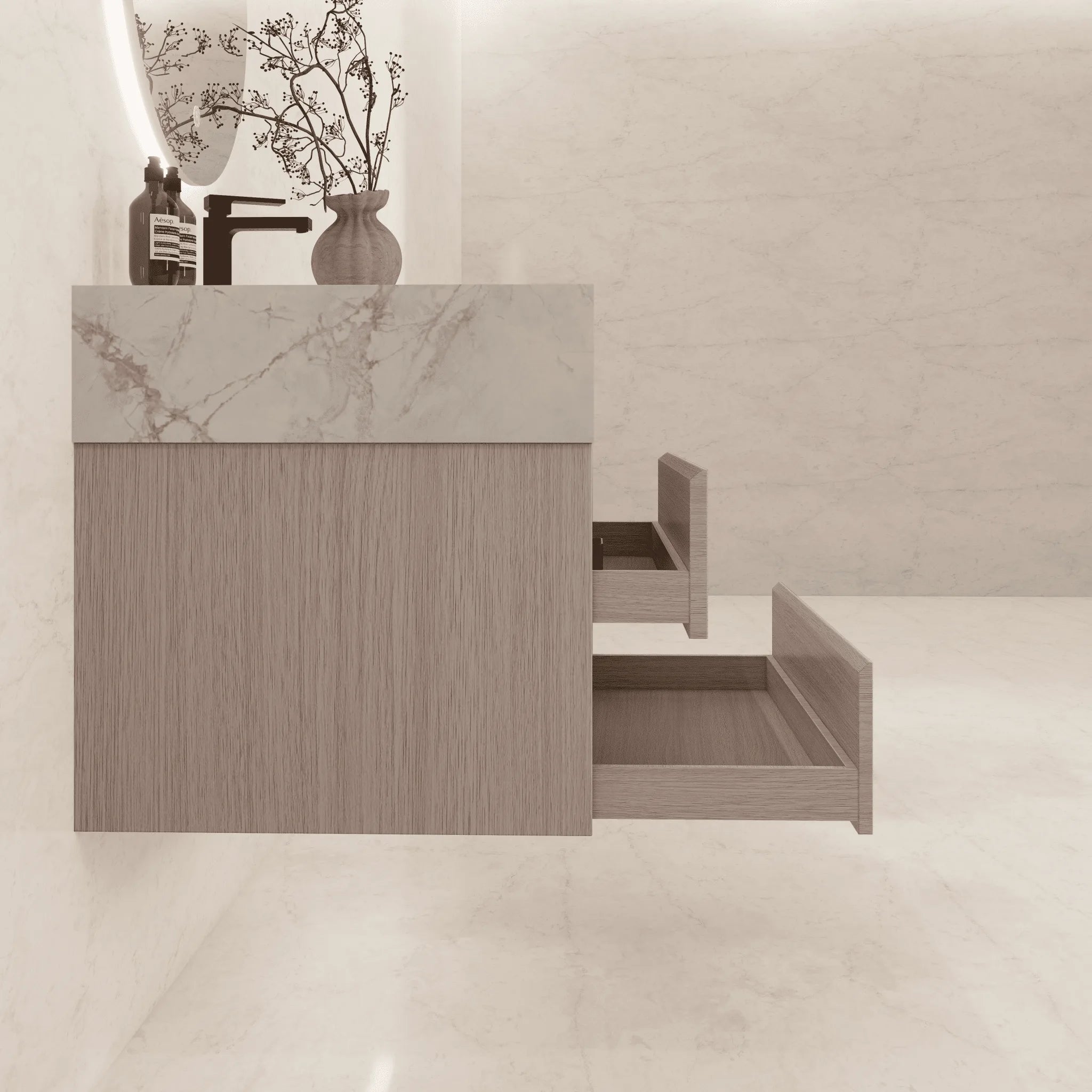 Aventino 40" Double-Drawer Floating Single-Sink Vanity with Sintered Stone Top