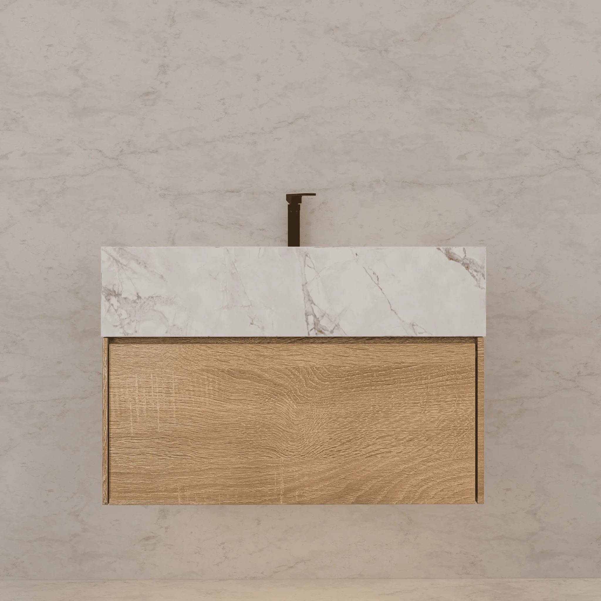 Aventino 40" Light Oak Floating Single-Sink Vanity with Sintered Stone Top