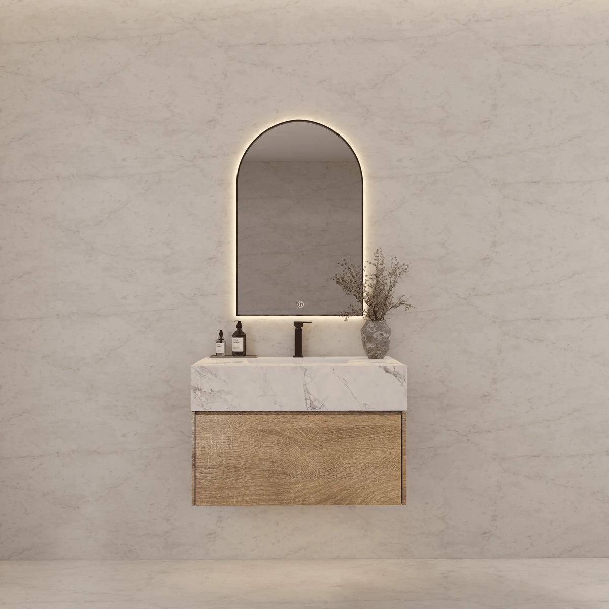 Aventino 40" Ice Grey single-sink flat floating vanity — sintered stone top