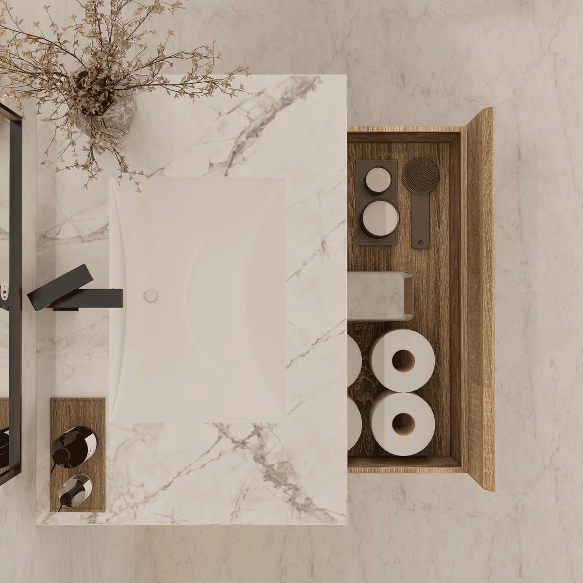 Aventino 40" Ice Grey single-sink flat floating vanity — sintered stone top