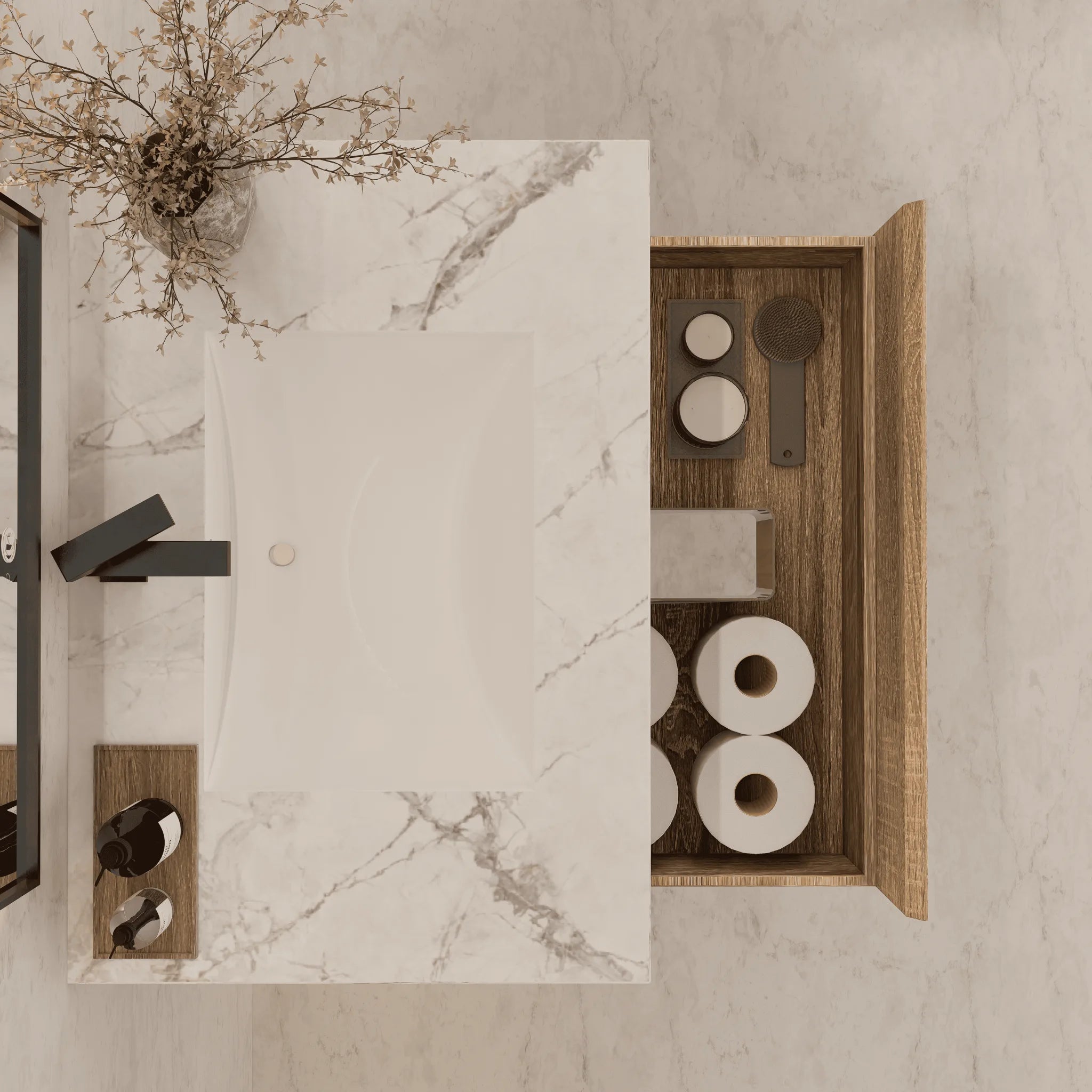 Aventino 40" Light Oak Floating Single-Sink Vanity with Sintered Stone Top