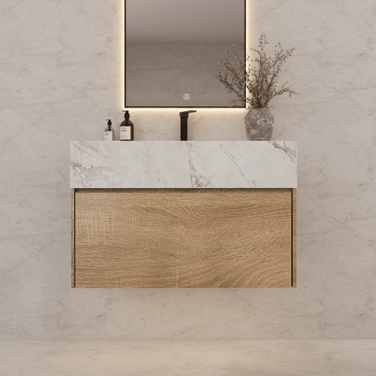 Aventino 40" Ice Grey single-sink flat floating vanity — sintered stone top