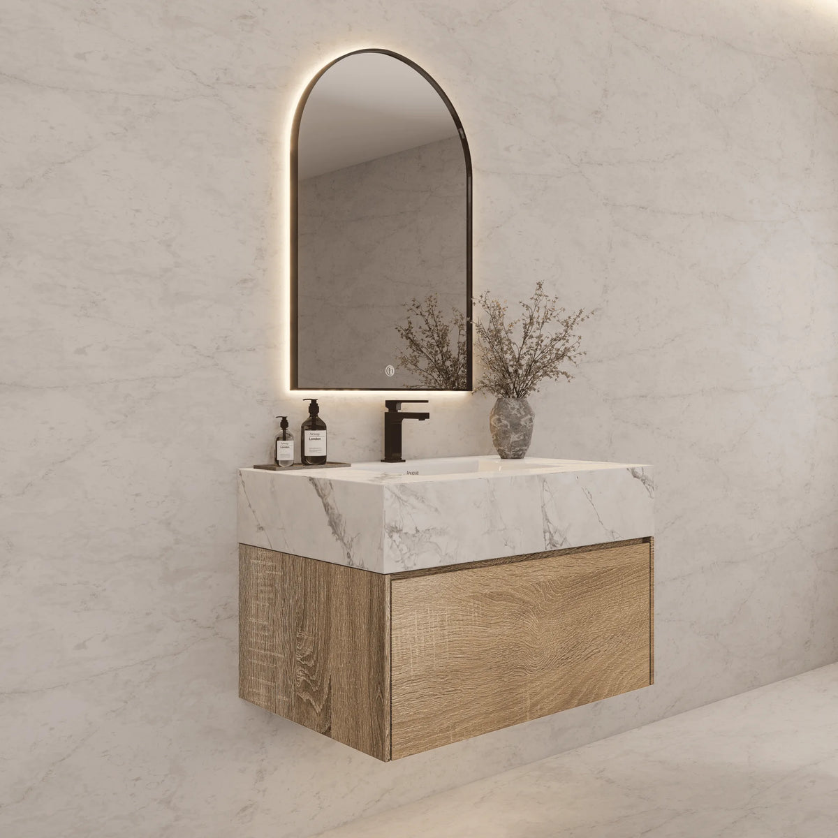 Aventino 40" Ice Grey single-sink flat floating vanity — sintered stone top