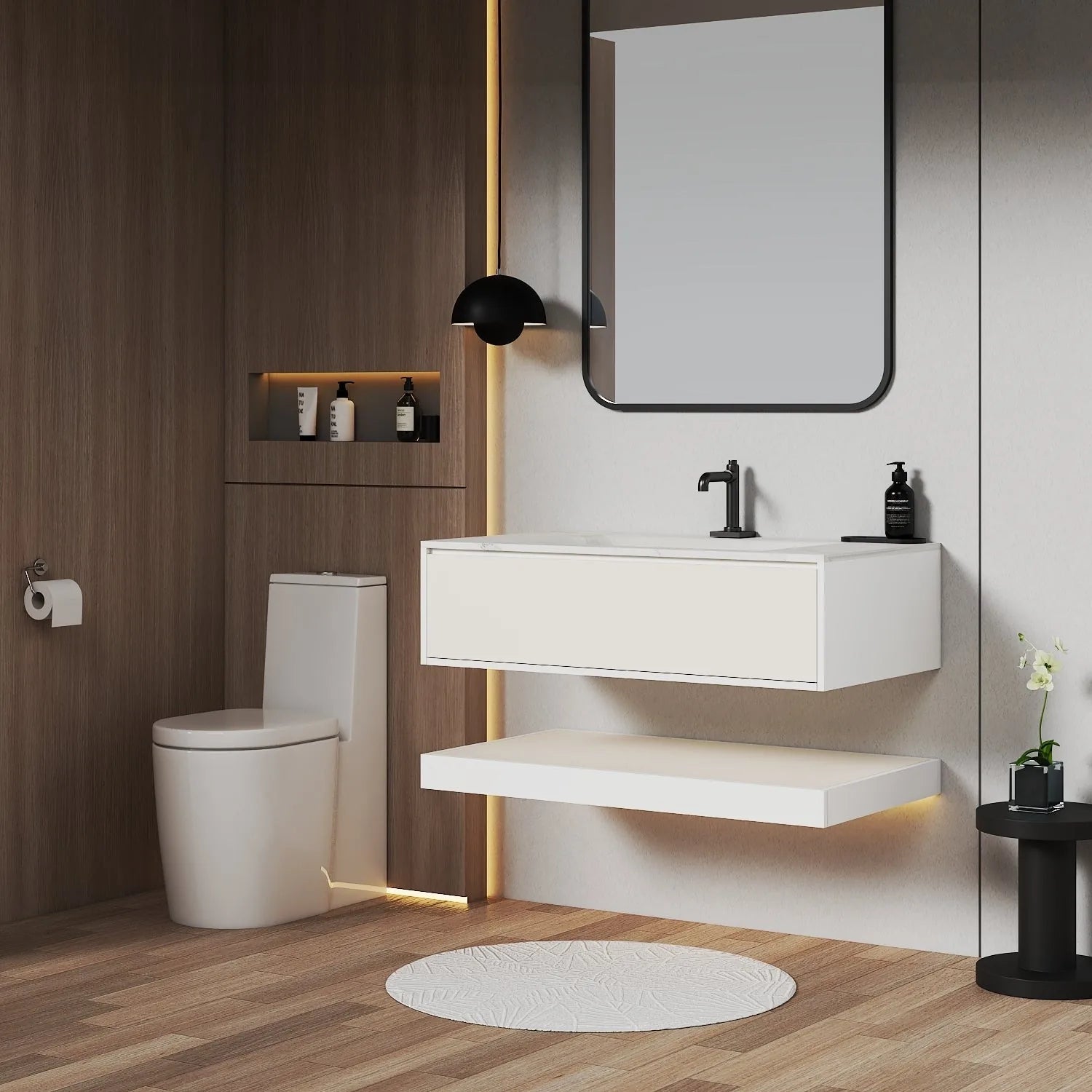 Aventino 32-36-40" Plywood Shelf Floating Single-Sink Vanity with Sintered Stone Top
