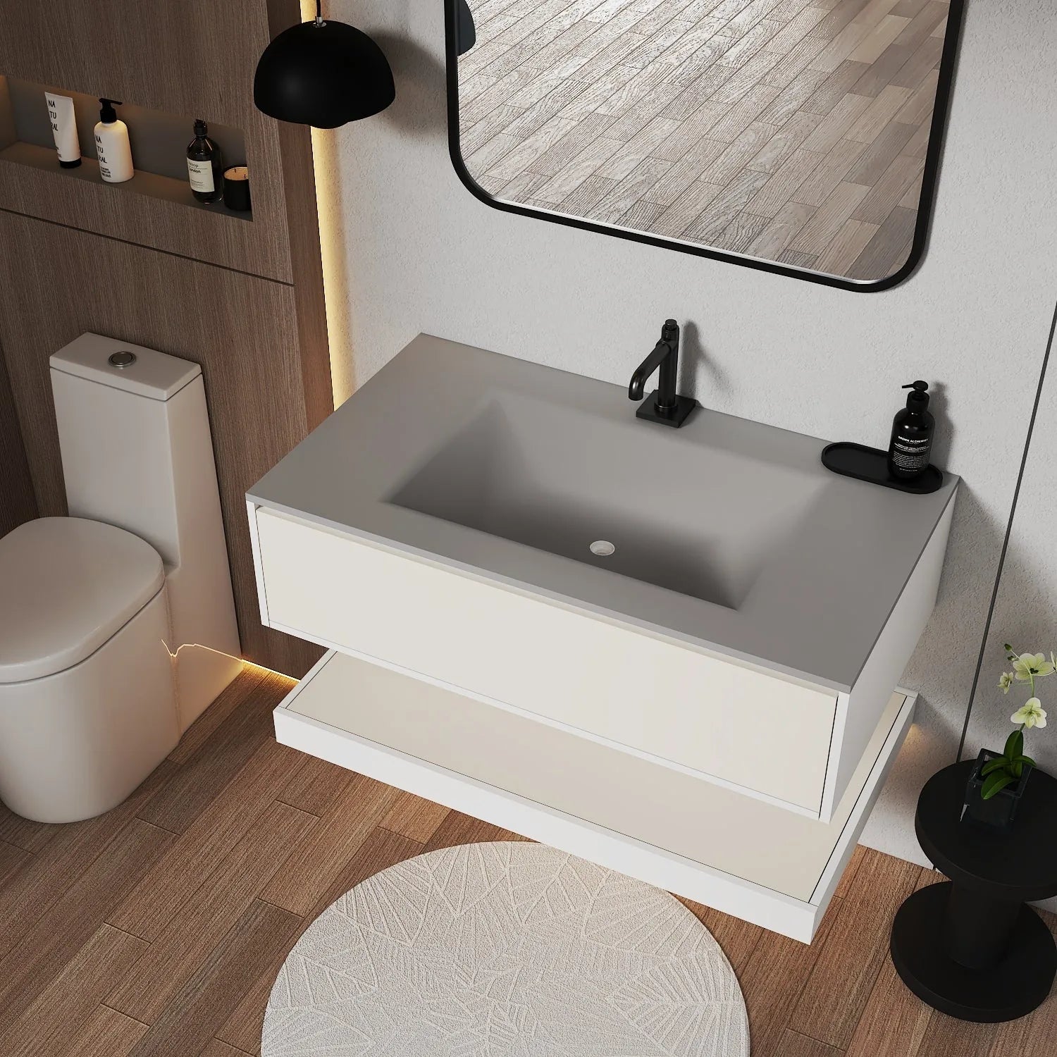 Aventino 32-36-40" Plywood Shelf Floating Single-Sink Vanity with Sintered Stone Top
