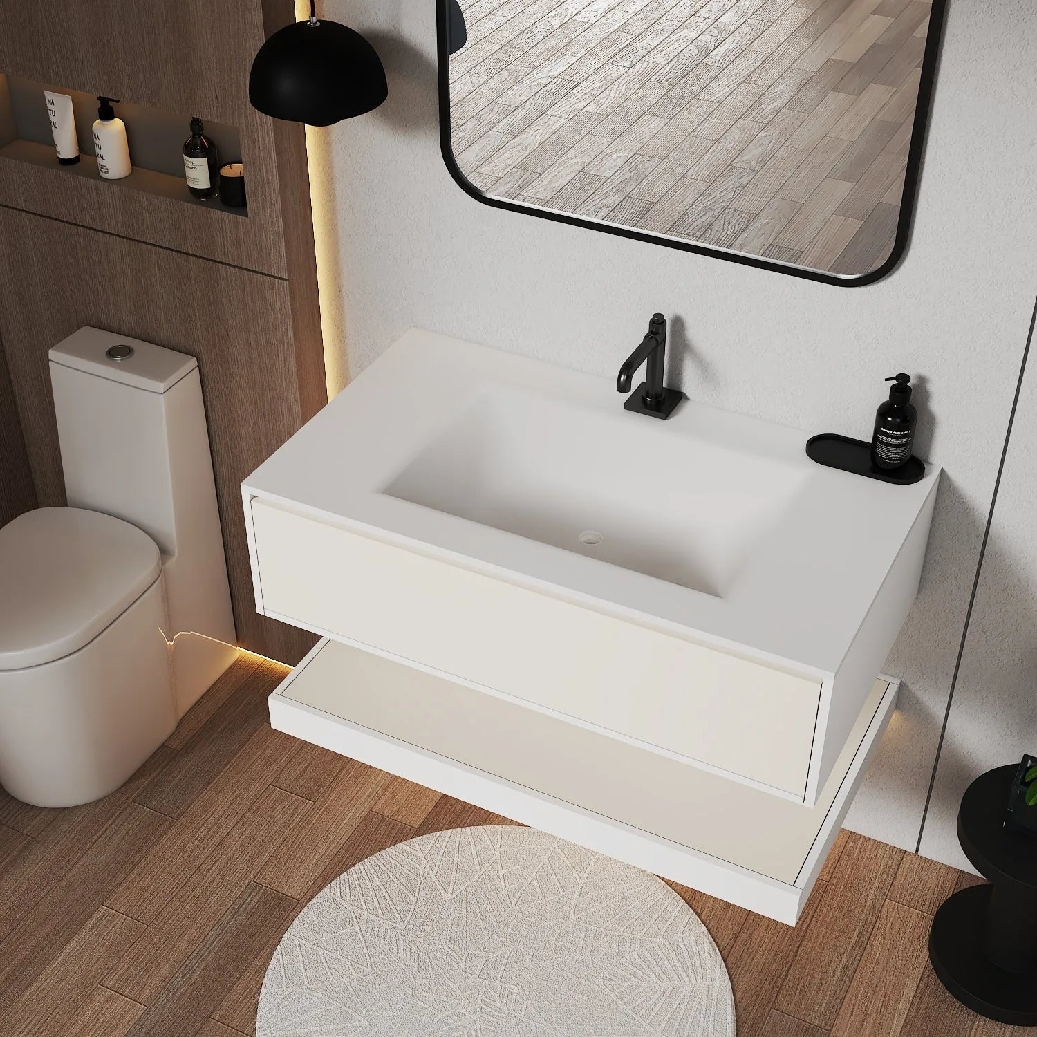 Aventino 32-36-40" Plywood Shelf Floating Single-Sink Vanity with Sintered Stone Top