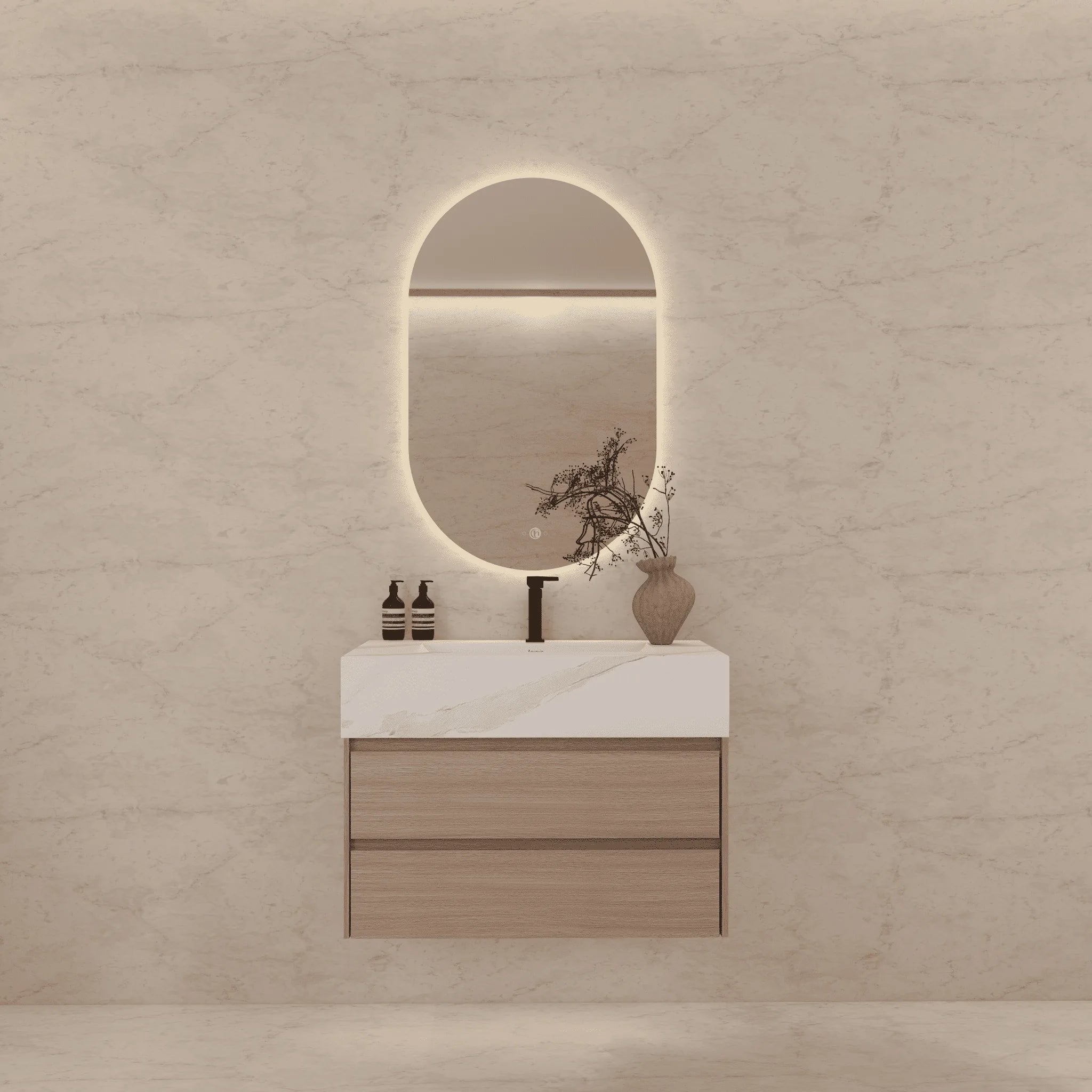 Aventino 32"–40" Smoked Oak Floating Single-Sink Vanity with Sintered Stone Top
