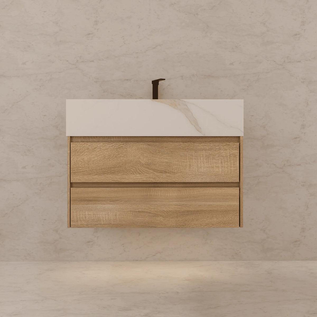Aventino 40-inch White Carrara modern floating single-sink vanity — sintered stone top