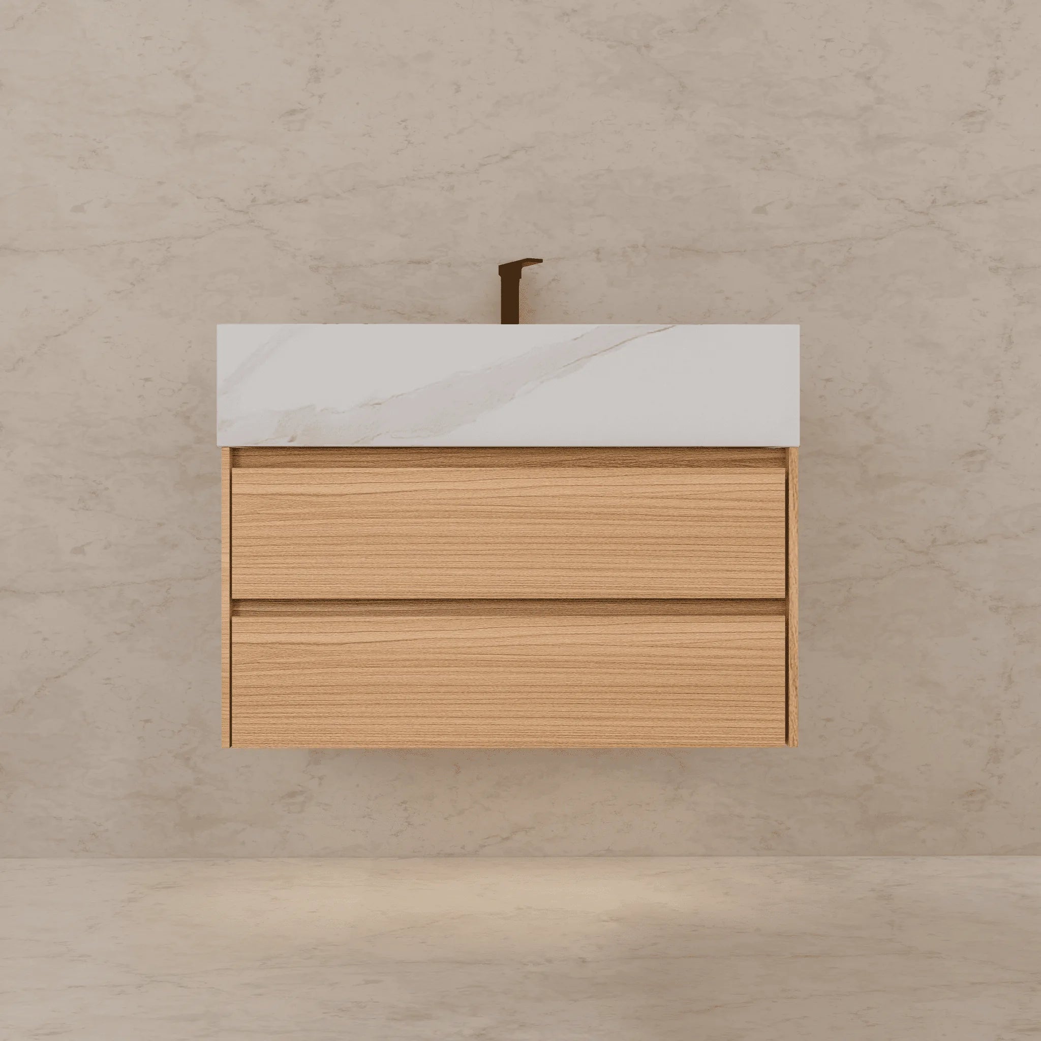 Aventino 32"–40" Nature Oak Floating Single-Sink Vanity with Sintered Stone Top