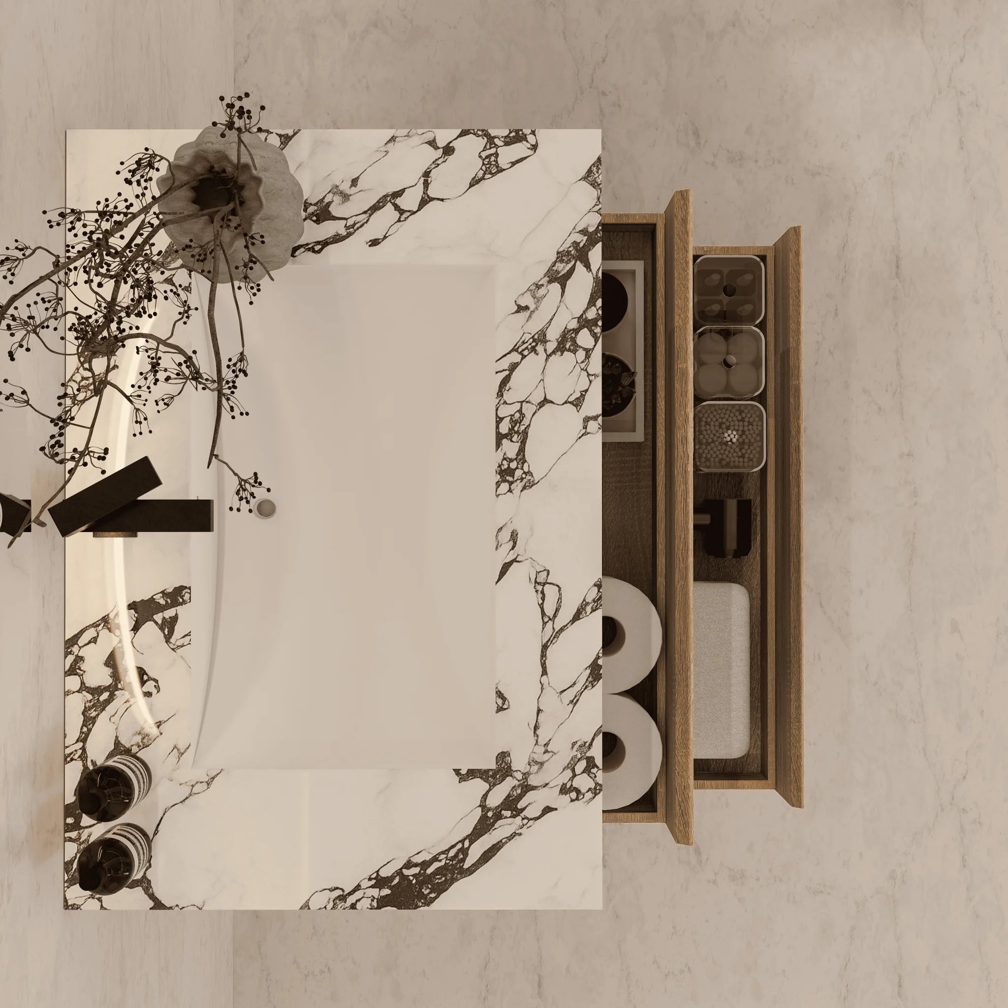 Aventino 32"–40" Smoked Oak Floating Single-Sink Vanity with Sintered Stone Top