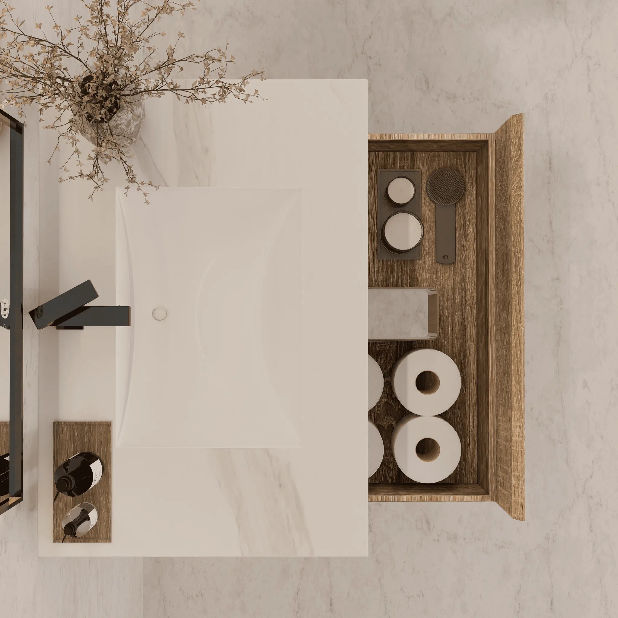 Aventino 32"–40" Light Oak Floating Single-Sink Vanity with Sintered Stone Top