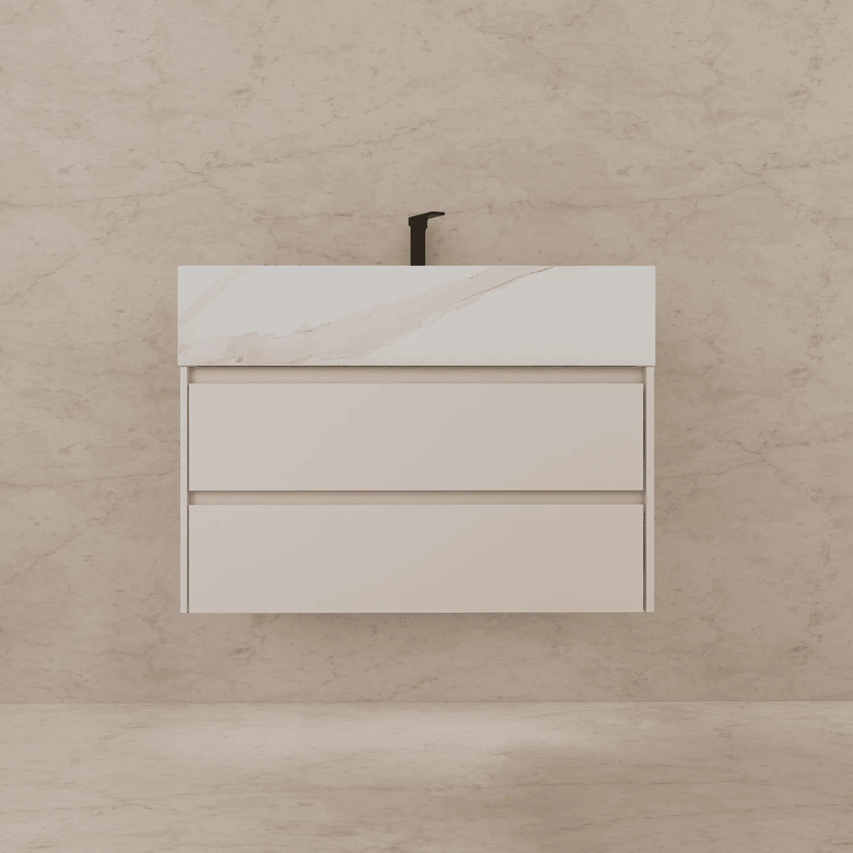 Aventino 40-inch White Carrara modern floating single-sink vanity — sintered stone top