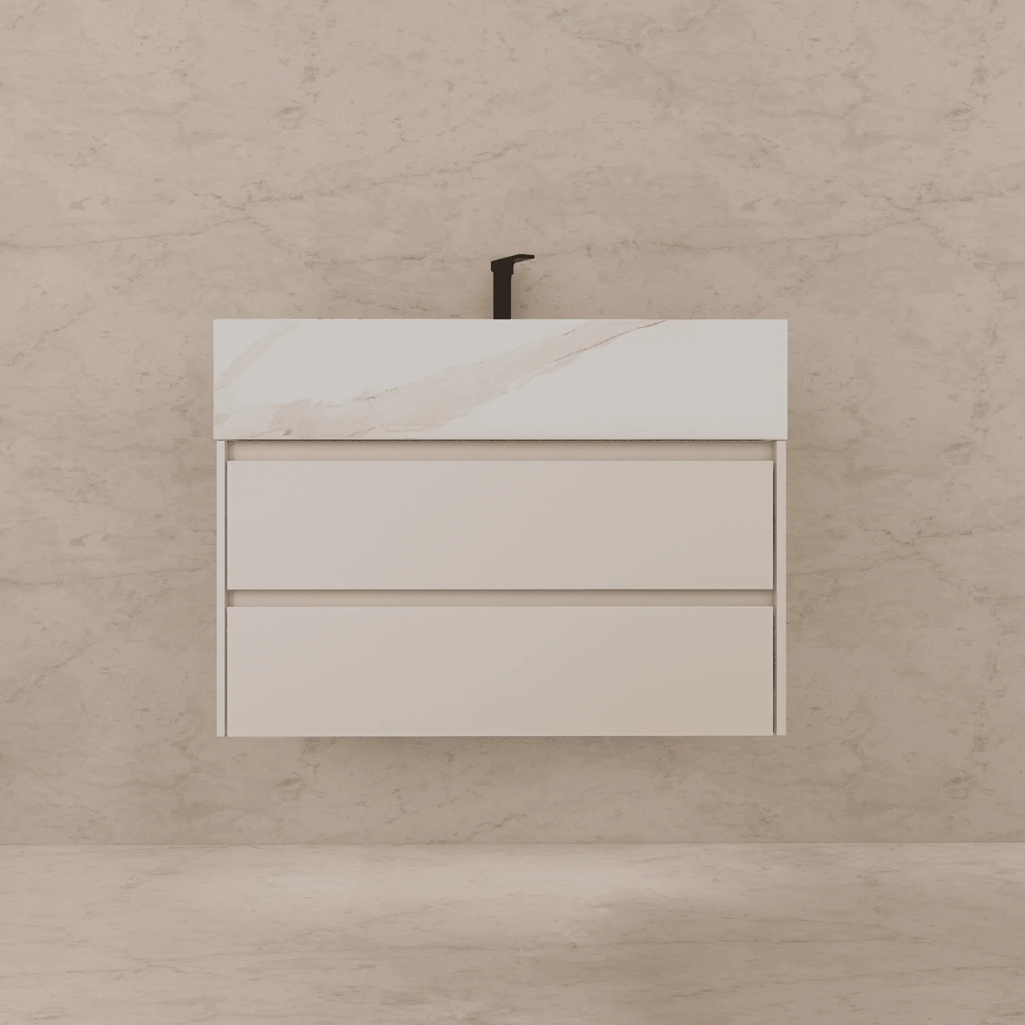 Aventino 32"–40" Smoked Oak Floating Single-Sink Vanity with Sintered Stone Top