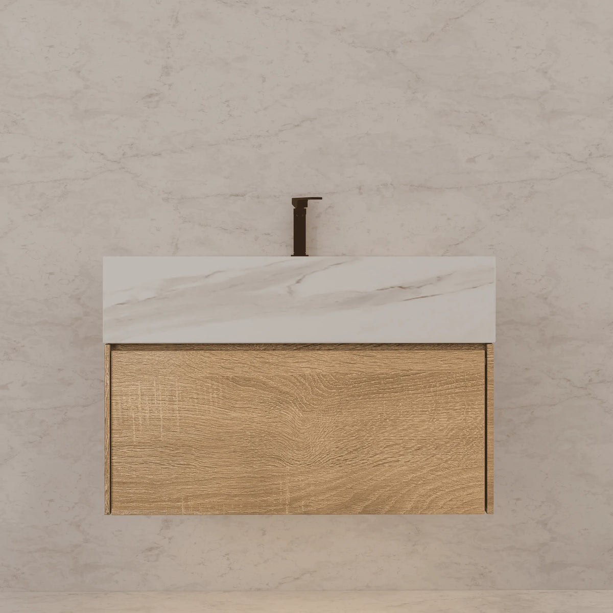 Aventino 40" White Carrara single-sink flat floating vanity — sintered stone top