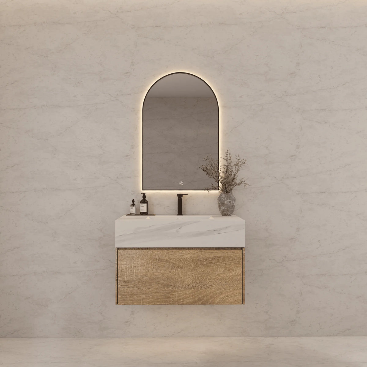 Aventino 40" White Carrara single-sink flat floating vanity — sintered stone top