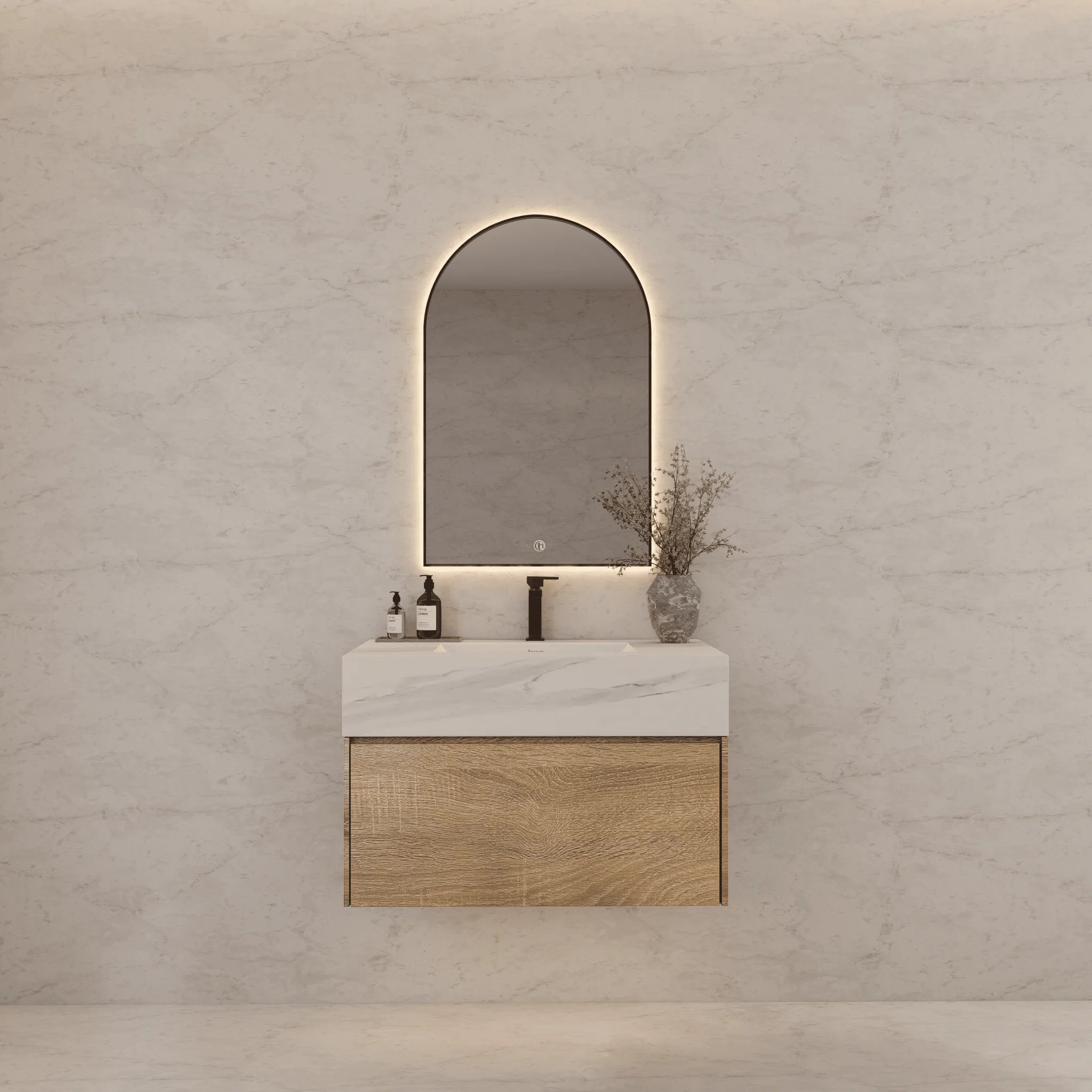 Aventino 40" Light Oak Floating Single-Sink Vanity with Sintered Stone Top