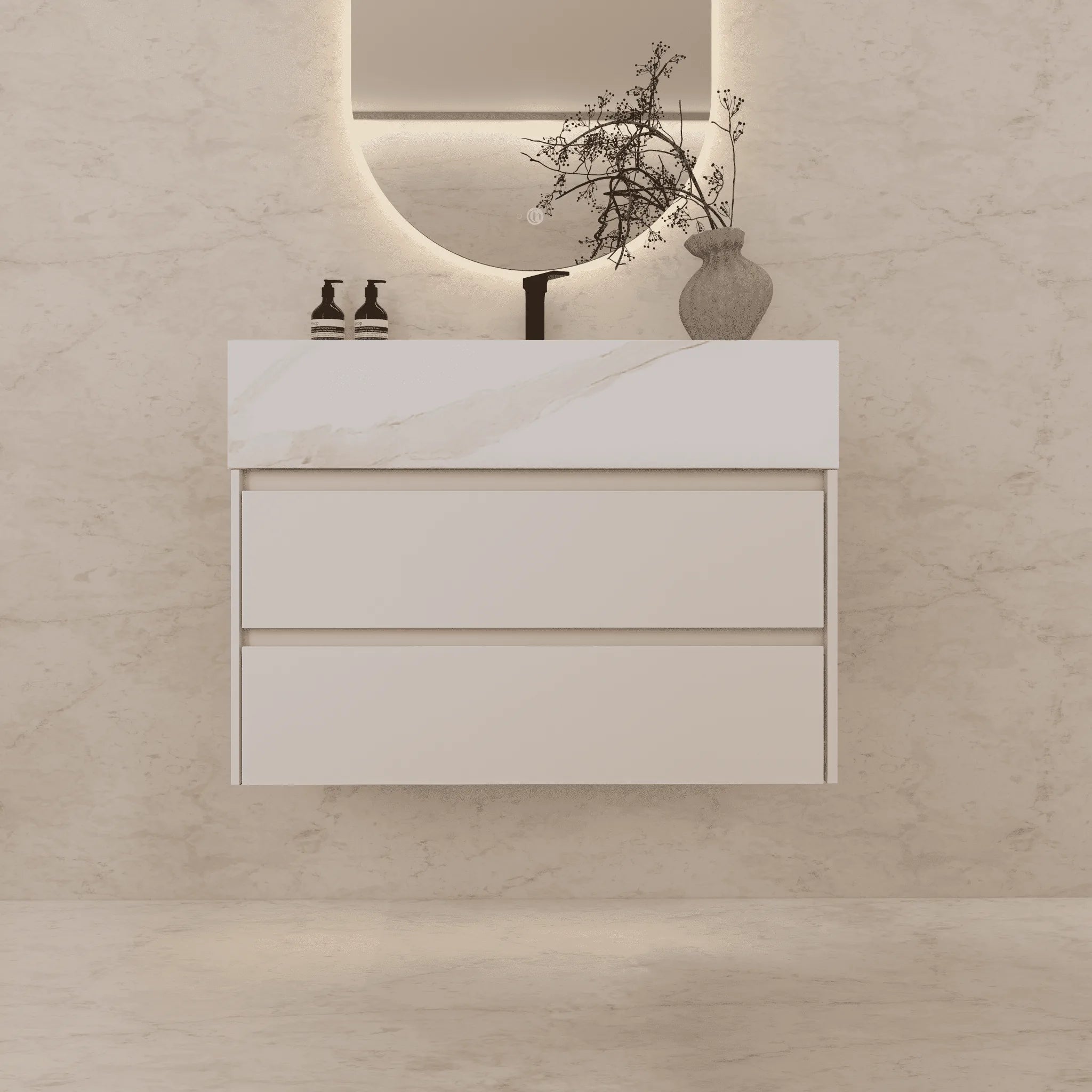 Aventino 32"–40" Nature Oak Floating Single-Sink Vanity with Sintered Stone Top