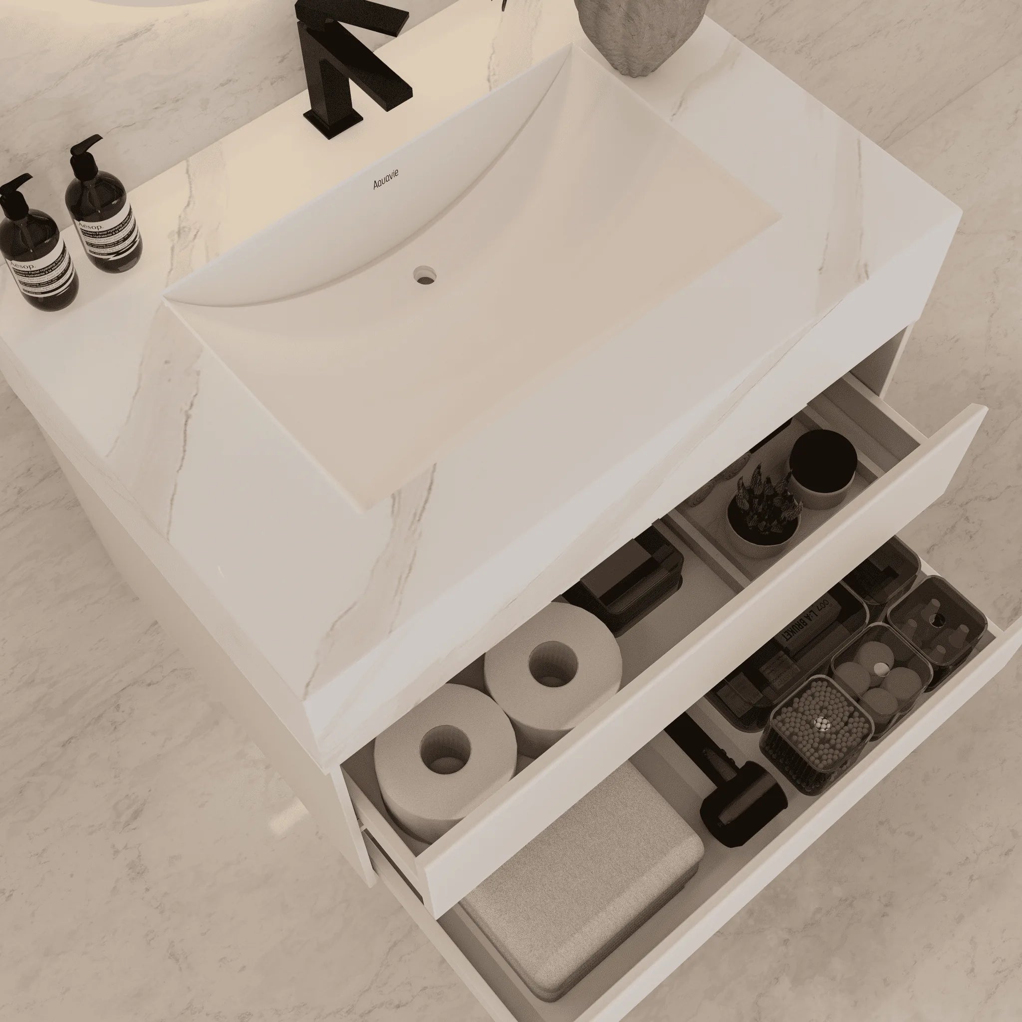 Aventino 32"–40" Nature Oak Floating Single-Sink Vanity with Sintered Stone Top