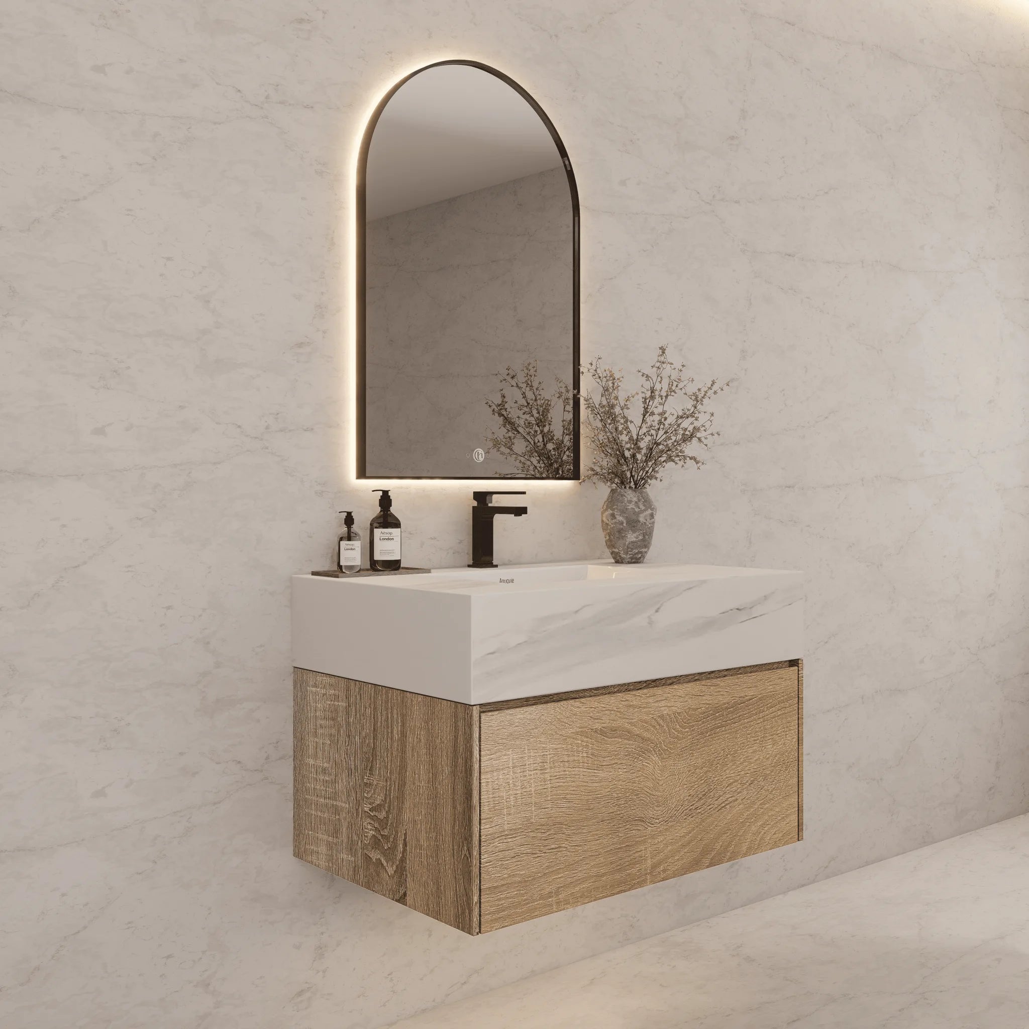 Aventino 40" Light Oak Floating Single-Sink Vanity with Sintered Stone Top