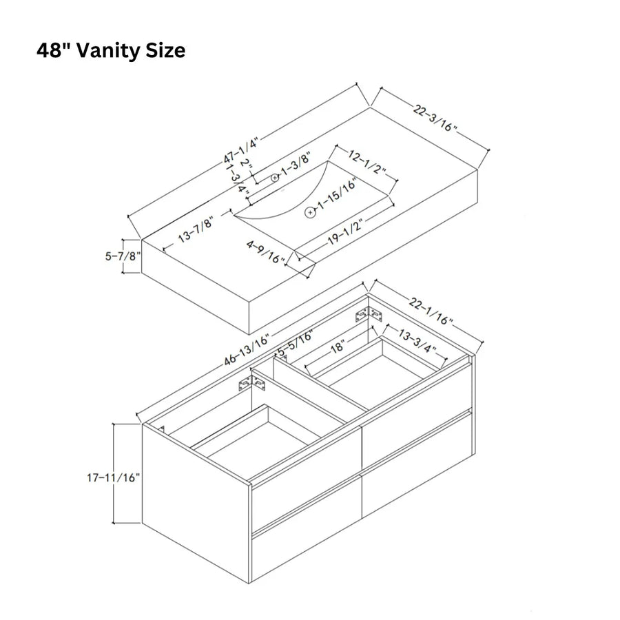 Aventino 48-60" Double-Drawer Floating Double-Sink Vanity with Sintered Stone Top
